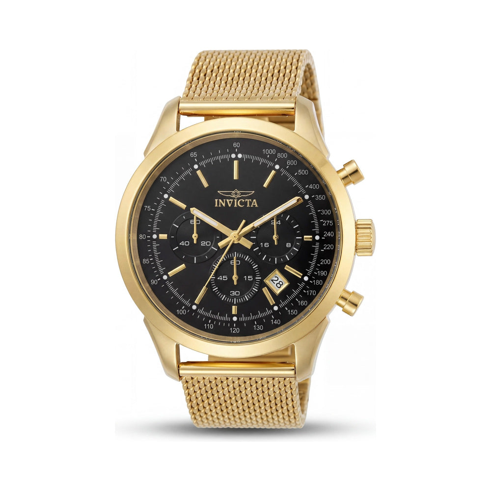 Invicta Men's Quartz Watch Gold Tone Stainless Steel Black Dial Chronograph Water Resistant 45mm
