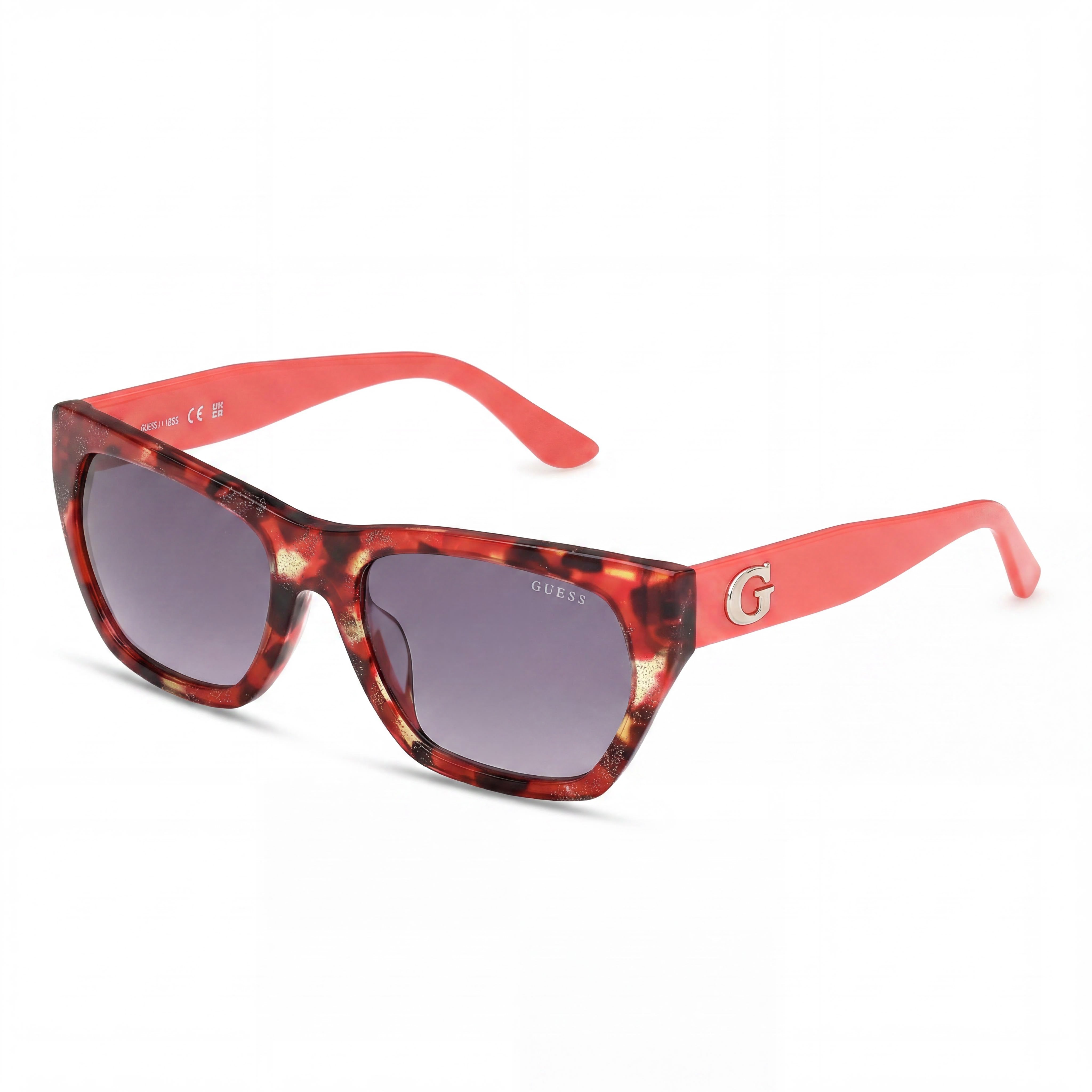 GUESS GU00203-H Comtemporary Women's Red Havana Acetate Sunglasses with UV Protection, Gradient Smoke Non-Polarized Lenses 56mm, Photo 1