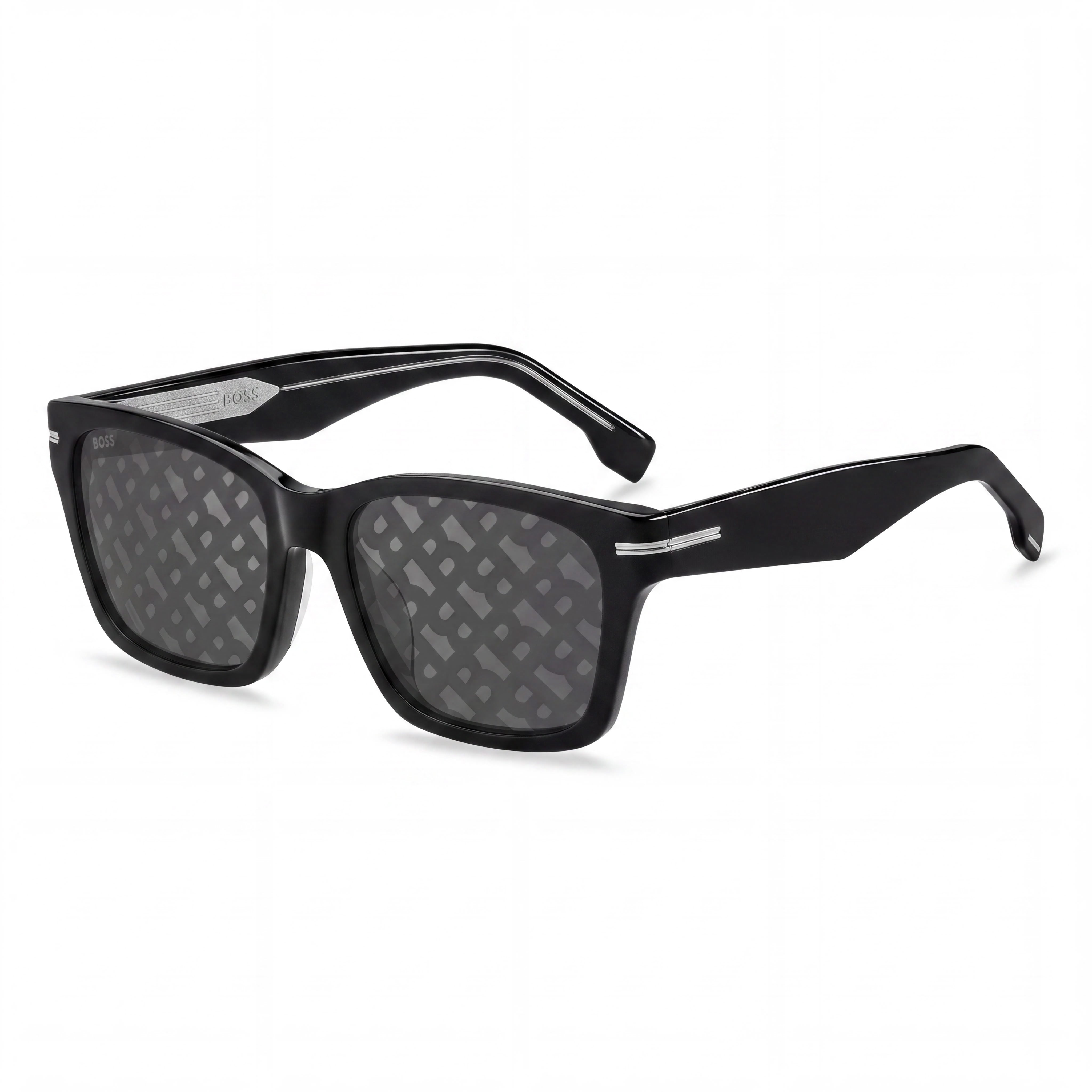 Hugo Boss Boss 1739/F/Sk Rectangular Women's Black Acetate Frame Grey Mirror Silver Polycarbonate Lens UV Protection Sunglasses 56mm, Photo 1