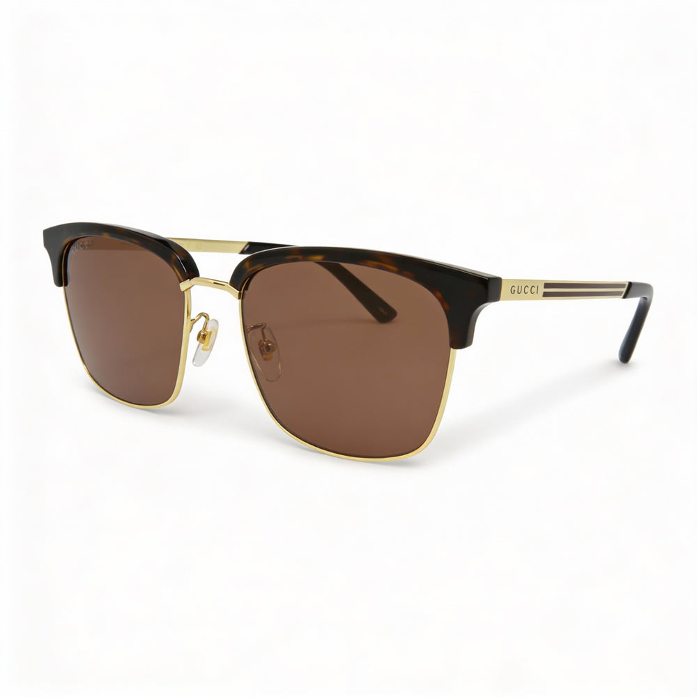 Gucci Unisex Square/Rectangle Havana Gold Brown Plastic Anti-Reflective UV Protection Sunglasses 55mm