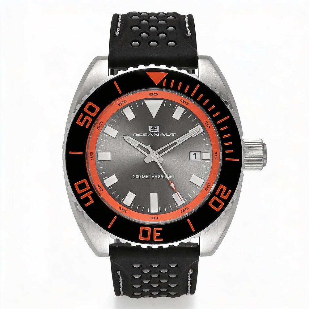 Reloj Oceanaut para hombre con movimiento de cuarzo, esfera gris, indicador de fecha, resistencia al agua de 20 ATM y mineral resistente a arañazos.