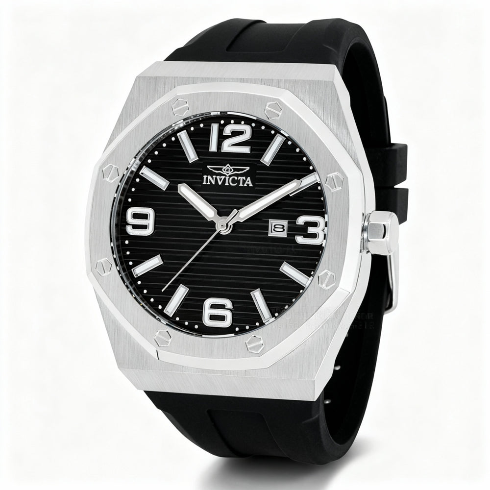 Reloj Invicta Huracan Modern para hombre, de 48 mm, con caja de acero y silicona negra, de cuarzo y esfera negra.