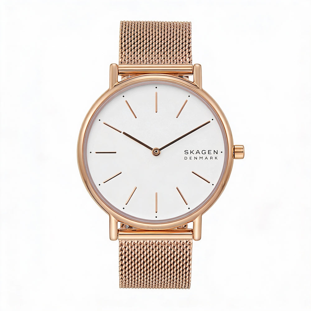 SKAGEN DENMARK Women's Signatur SKW2694 Rose Gold-Tone White Dial 30MM Stainless Steel Mesh Watch