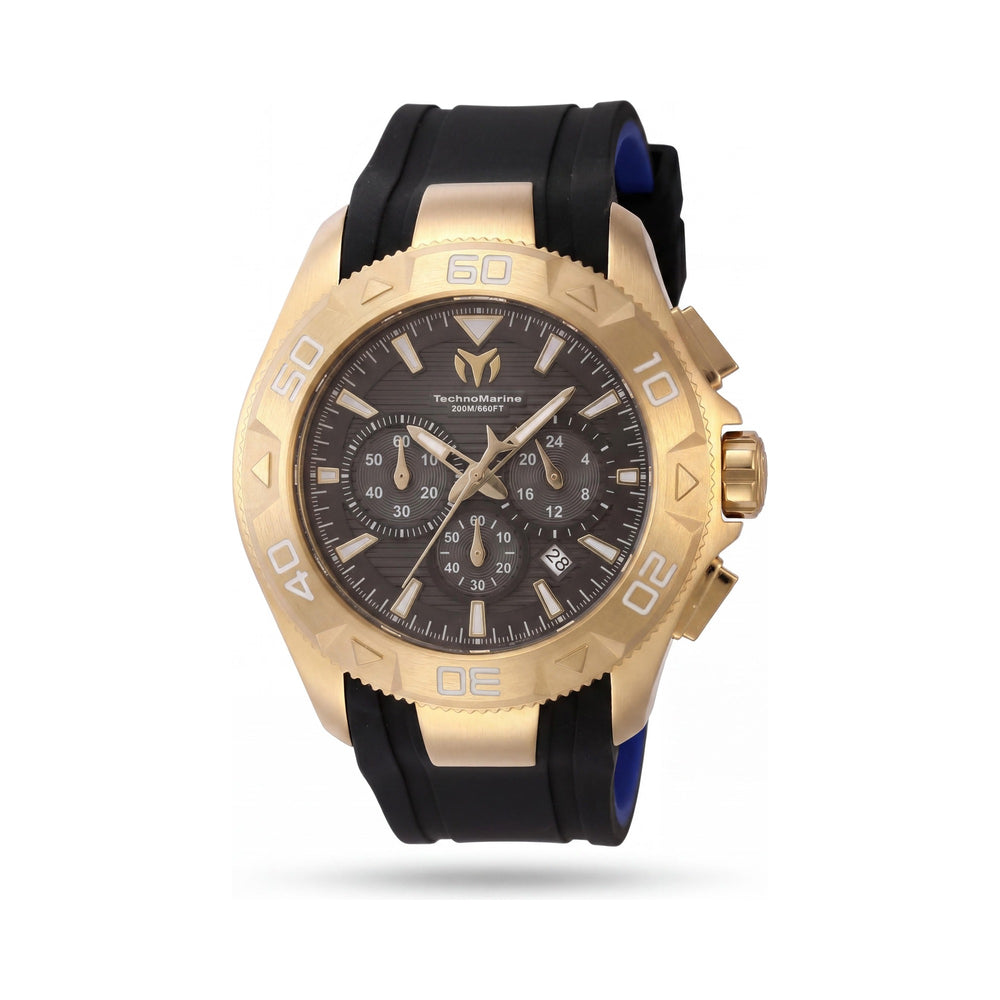 Reloj Technomarine UF6 TM-622004 para hombre, de cuarzo, de acero inoxidable tono dorado de 48 mm, esfera negra, correa de silicona, 20 ATM