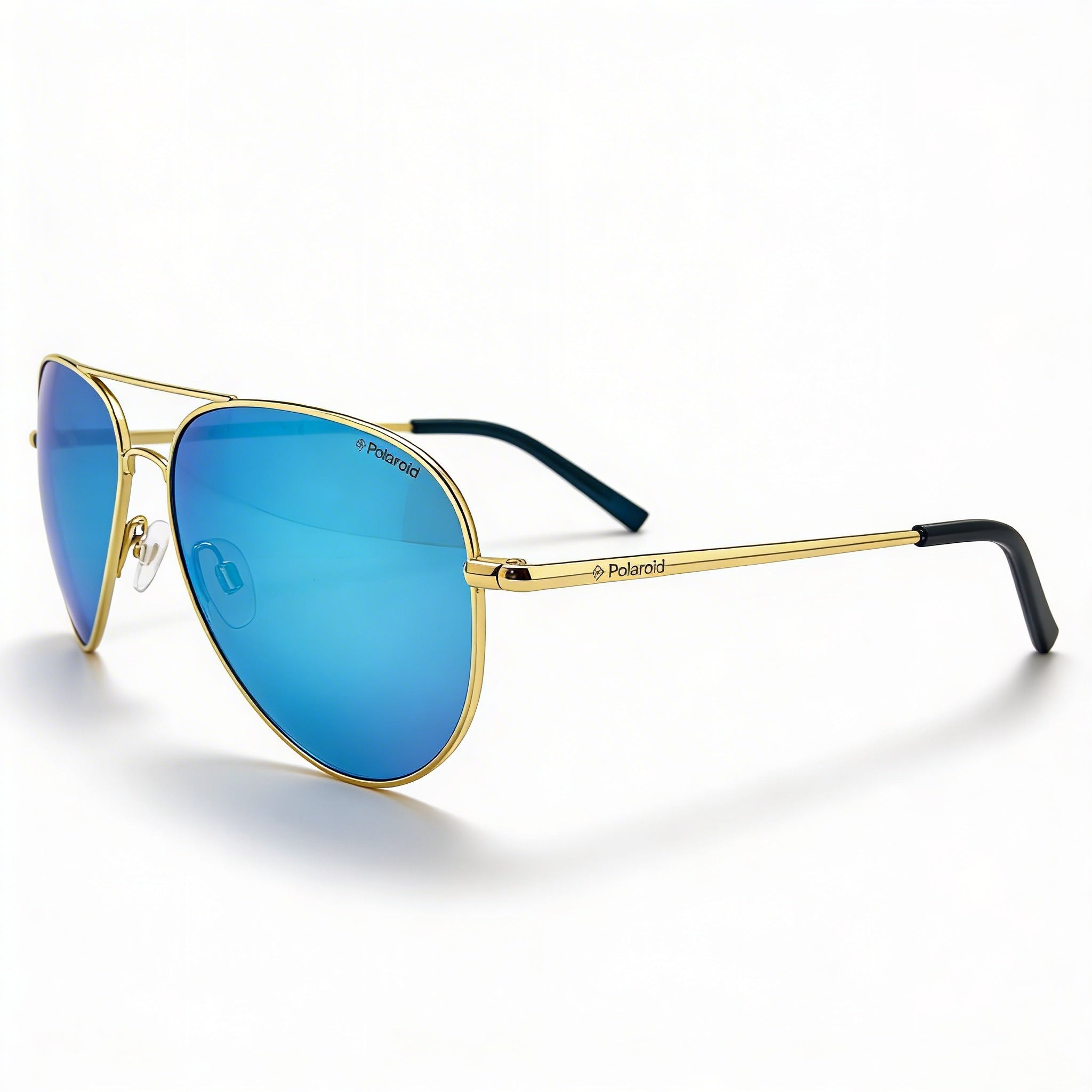 Polaroid Men's Aviator Metal Sunglasses UV 400 Gold Gray Silver Mirrored Frame Gray Blue Mirror Lens 54-25-136, Photo 1
