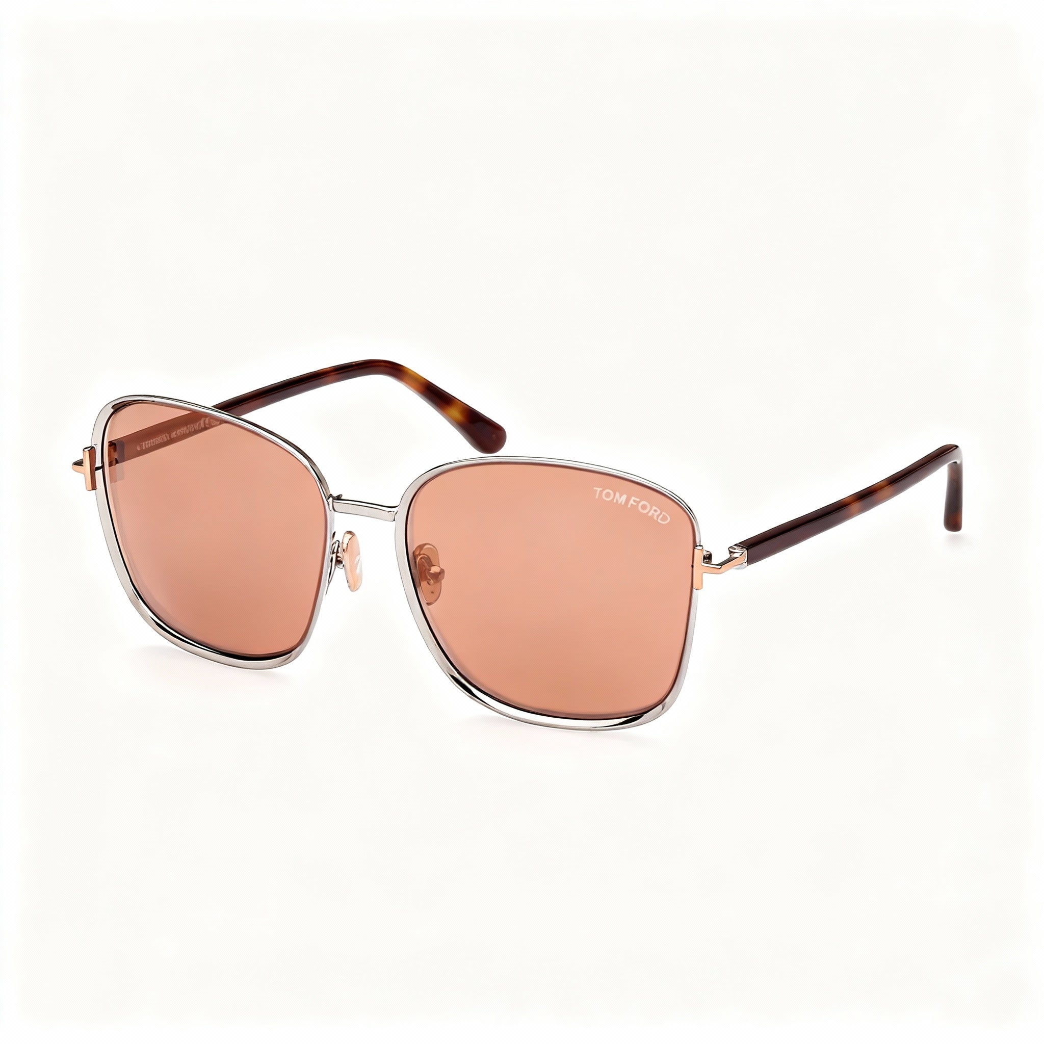 Tom Ford Contemporary Fern FT1029 Men's Metal Square Sunglasses, Shiny Satin Dark Ruthenium Dark Havana Frame, Brown Mirror Lenses 57mm