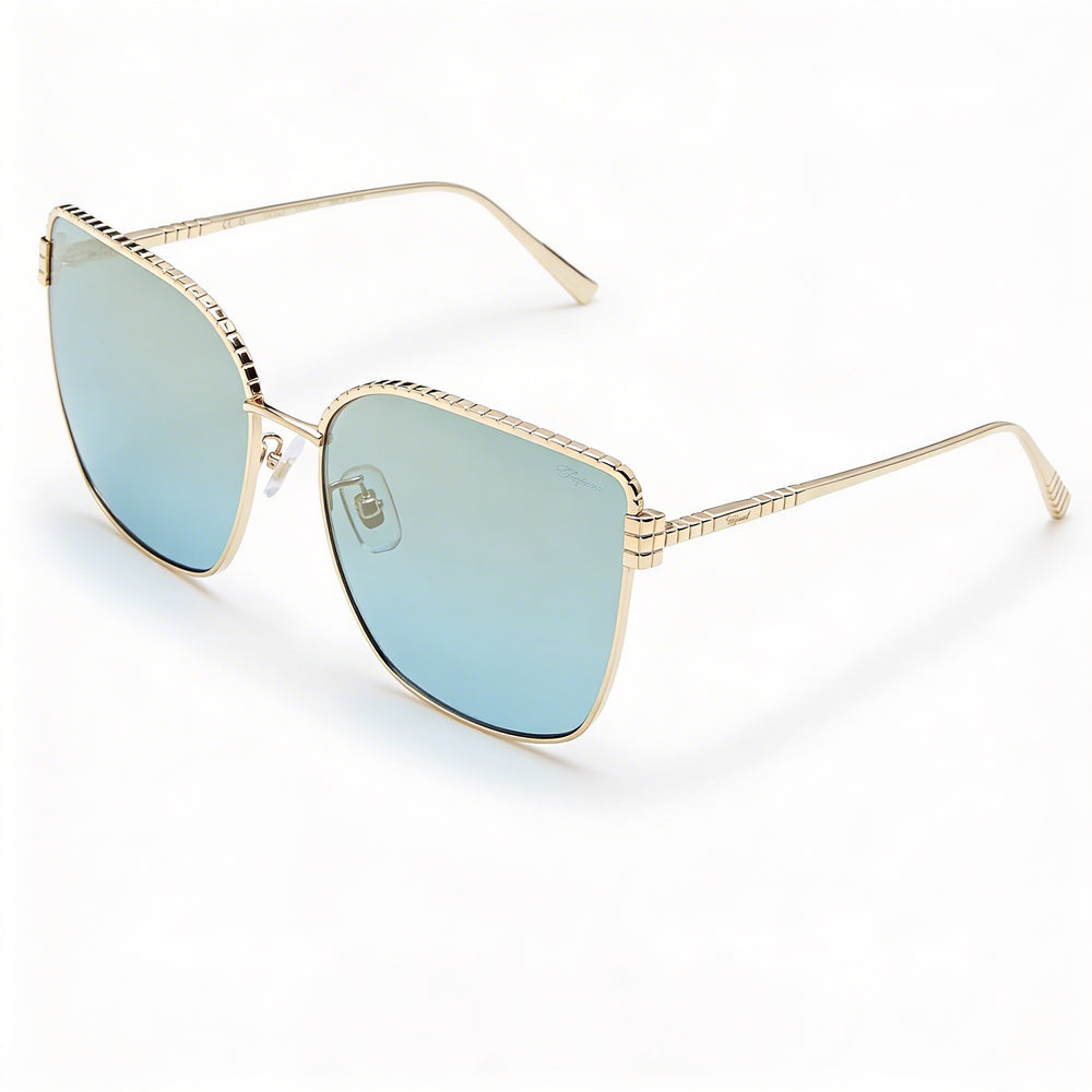 Gafas de sol Chopard Casual para mujer con montura de titanio en oro rosa brillante y espejo azul degradado con protección UV 63-17-135
