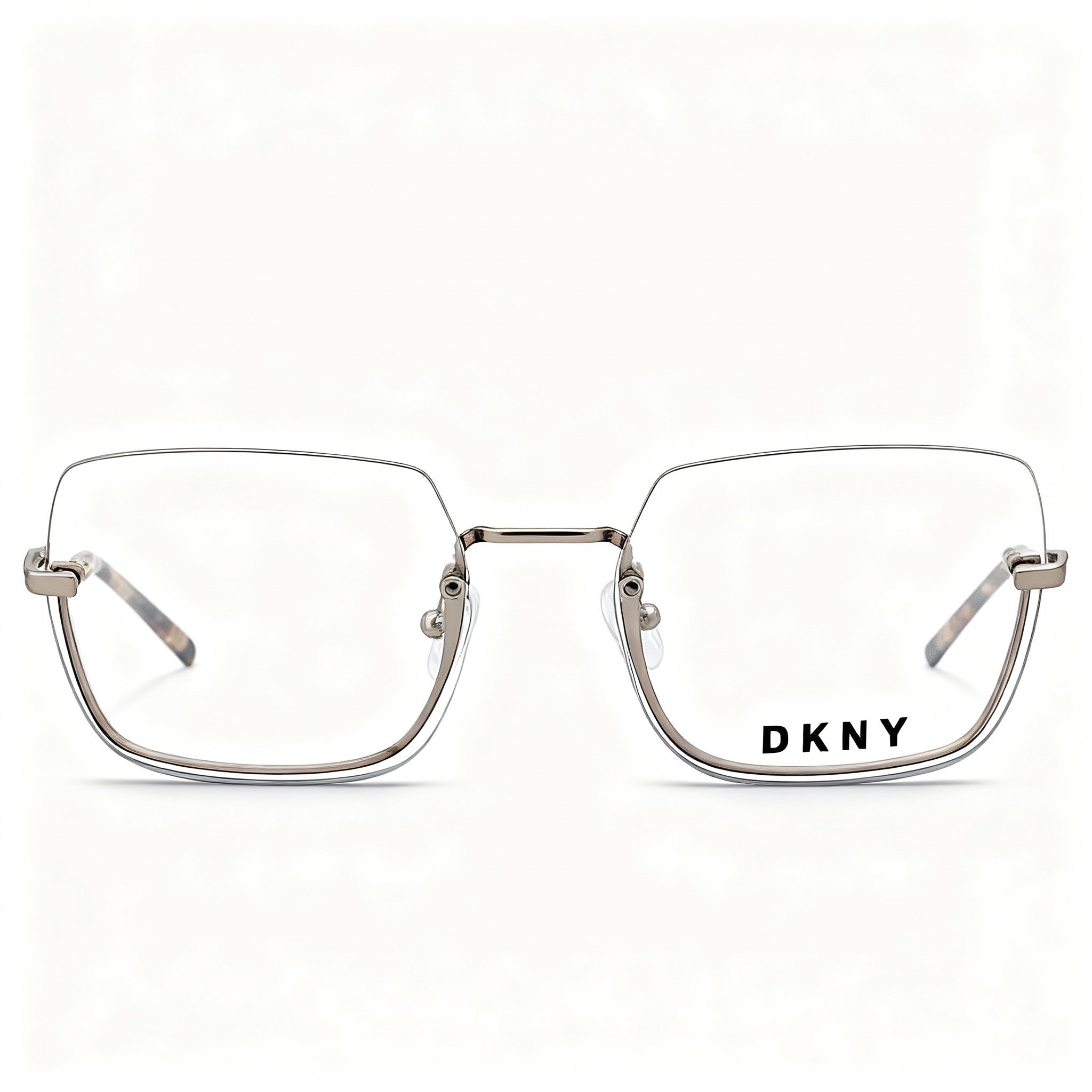 DKNY DK1001 Women's Lightweight Metal Half-Rim Square Optical Eyeglasses with Rose Gold Frame, Lens Width 54mm, Bridge 17mm, Temple 135mm