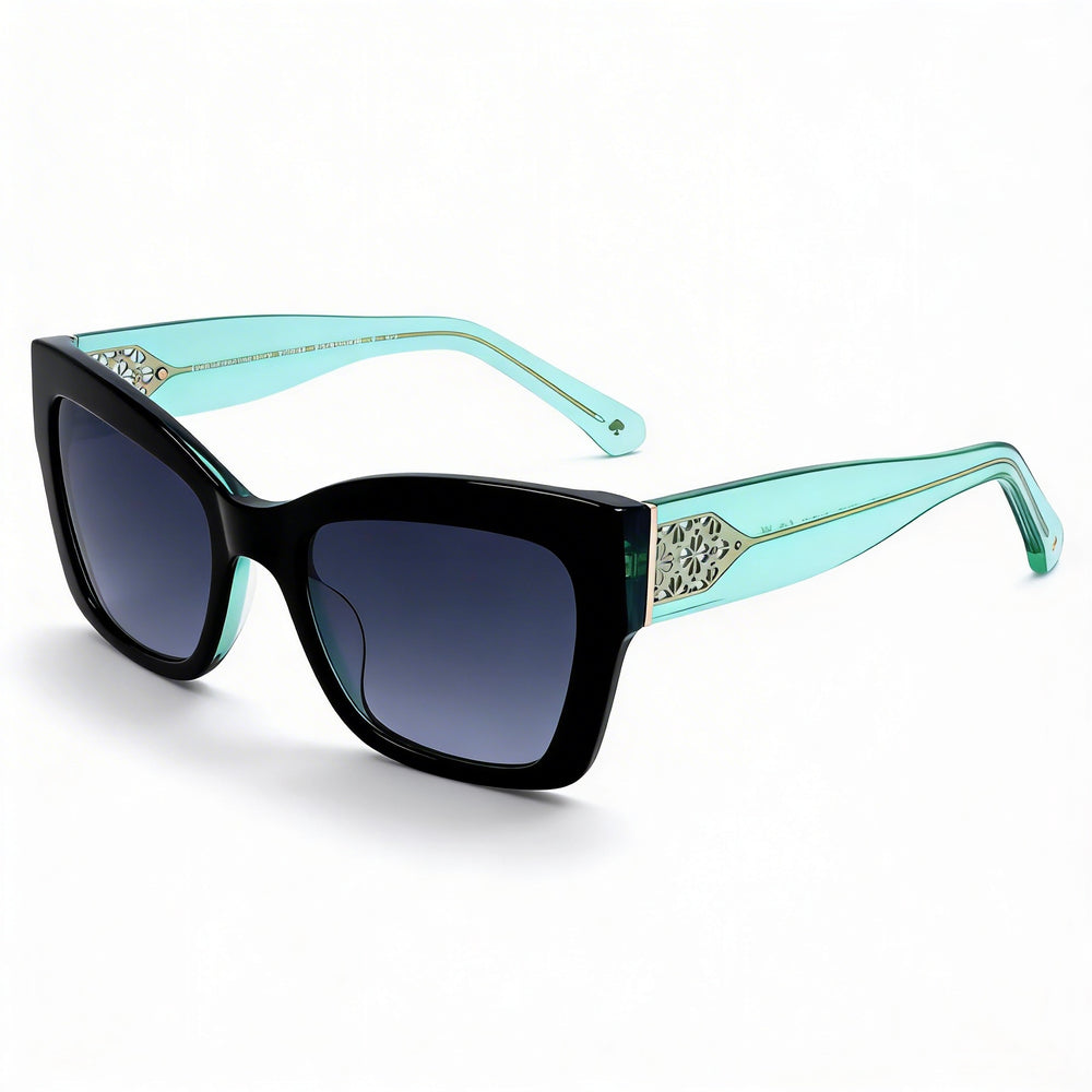 Gafas de sol Kate Spade New York Valeria/S para mujer, de acetato negro, con forma de ojo de gato y lentes sombreados en gris oscuro, 53 mm