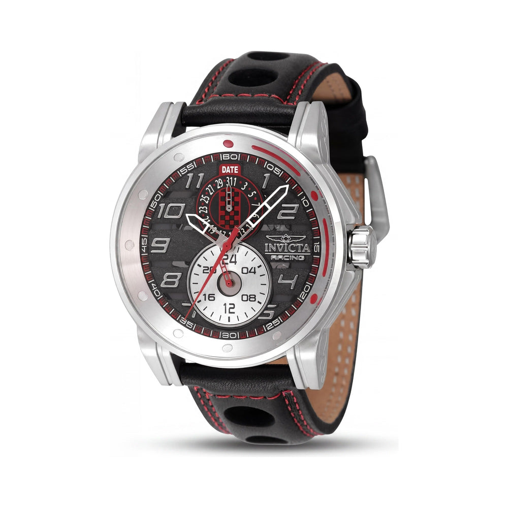 Invicta Racing 47533 Men's Stainless Steel Leather Water Resistant Watch Black Silver Red Dial 46mm