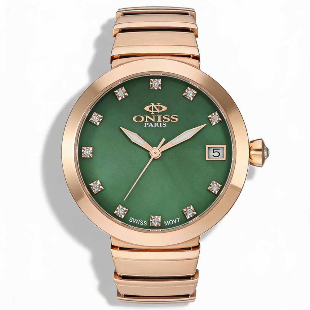Oniss ON5559-30_RGGN Women's Swiss Quartz Watch with Pink Green Mother-Of-Pearl Dial, 33mm Case