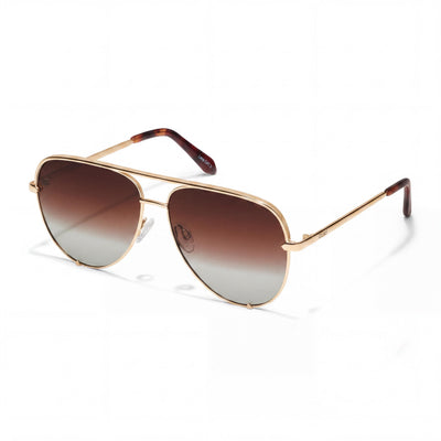 QUAY AUSTRALIA High Key Large Women's Metal Gold Brown Fade Frame Brown Fade Polarized UV Protection Sunglasses