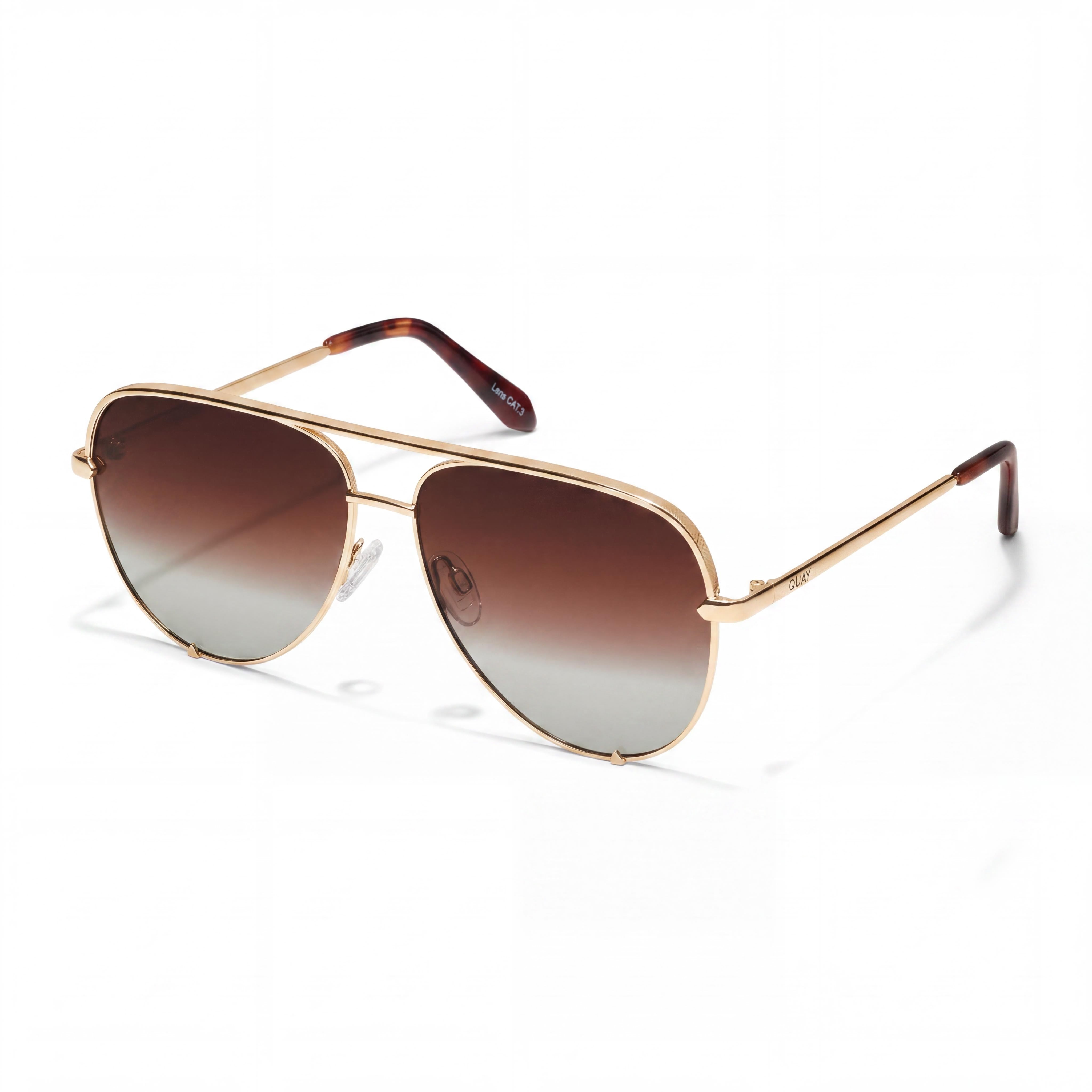 Gafas de sol QUAY AUSTRALIA High Key grandes de metal dorado con montura marrón degradada y lentes polarizadas marrón degradado con protección UV para mujer, Photo 1