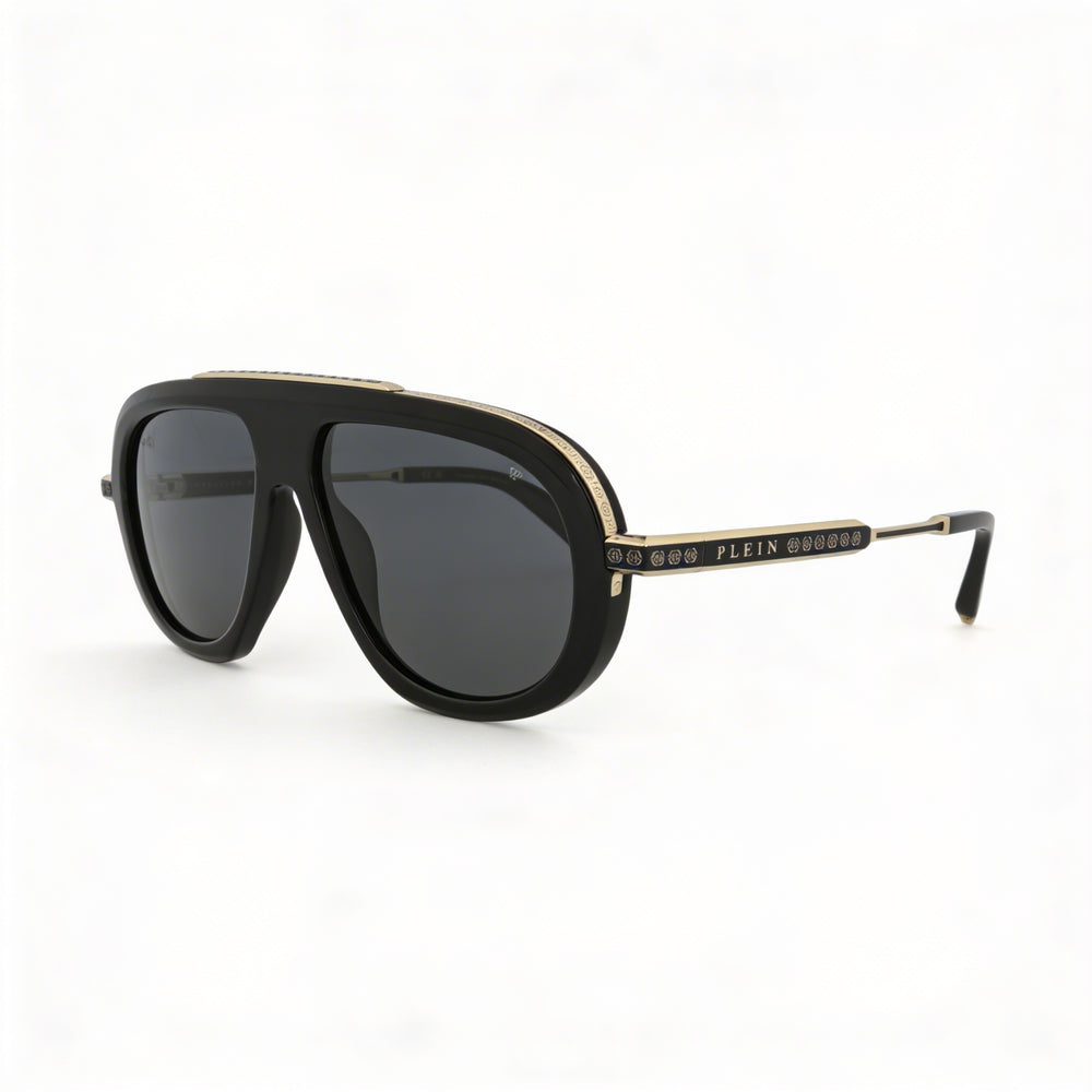 Philipp Plein Spp151m Men's Shiny Black Cellulose Acetate Frame Non-Polarized UV Protection Sunglasses 57