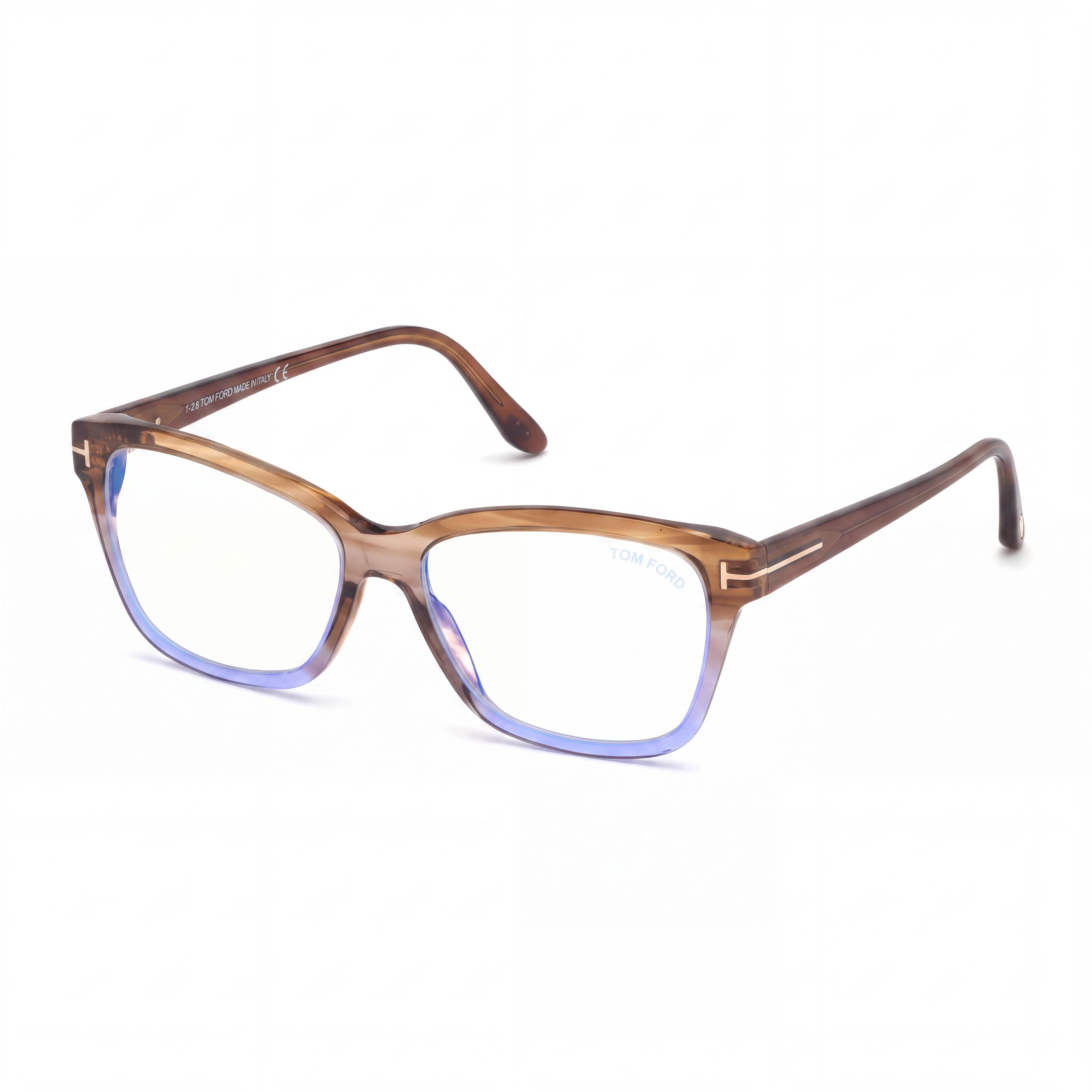 Tom Ford Men's Ft5597-f-b Acetate Eyeglasses, Shiny Striped Champagne with Lilac Front, 54mm, Photo 1