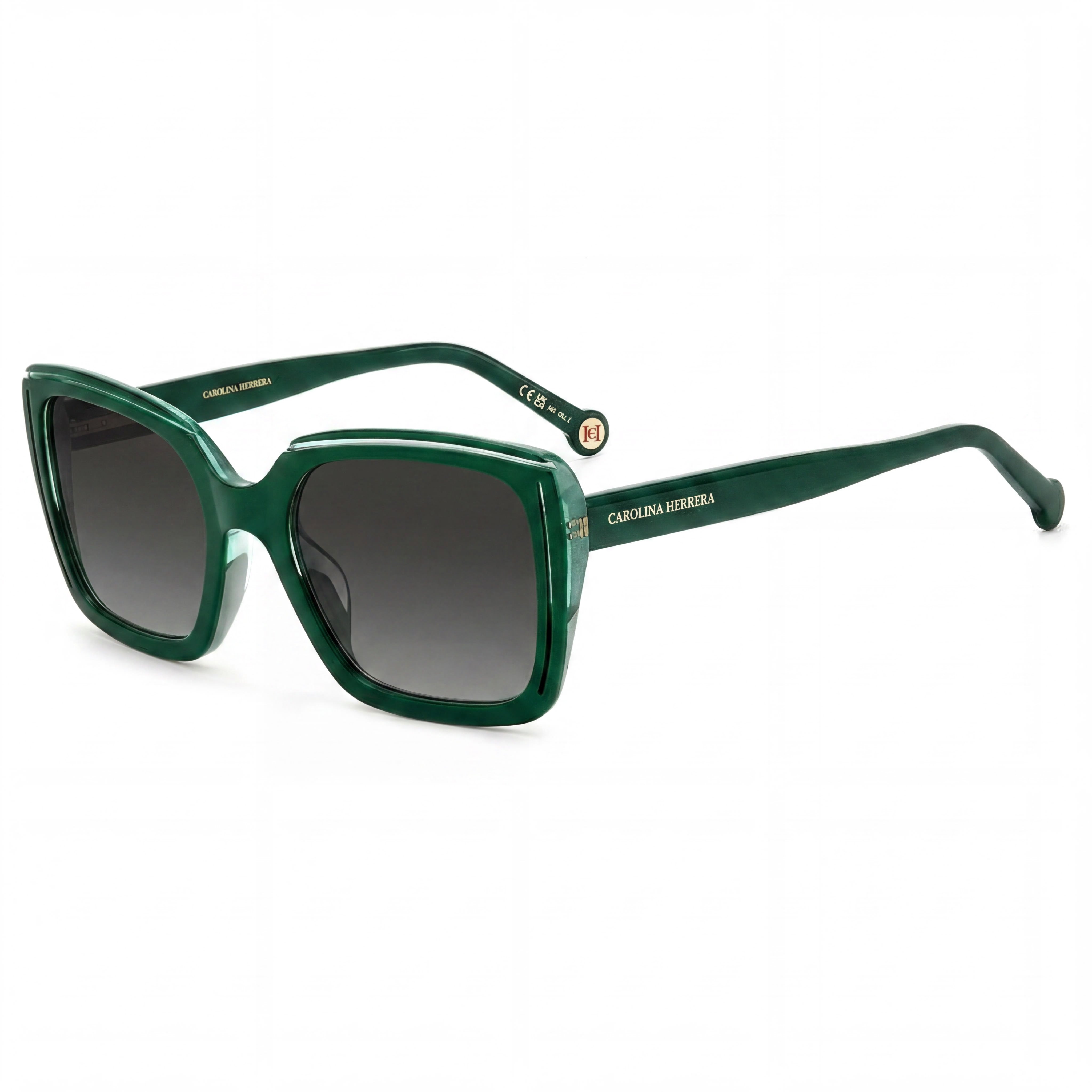 Carolina Herrera Contemporary Women's Green Glitter Acetate Frame Grey Green Lens UV Protected Sunglasses 53mm, Photo 1