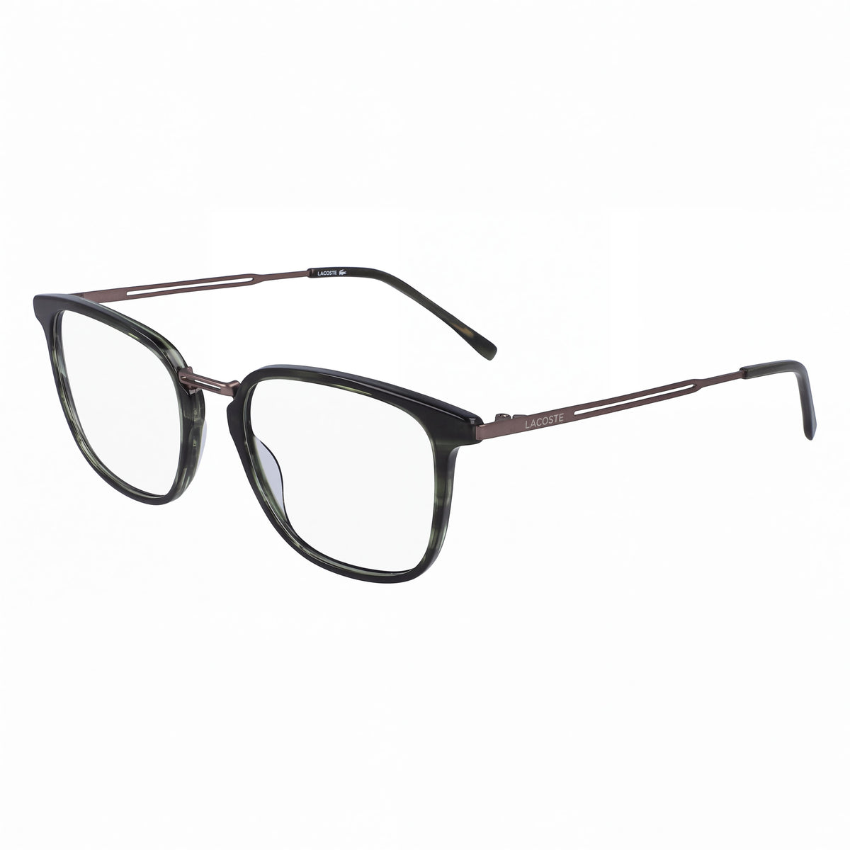 Lacoste Casual Men's Havana Frame with Transparent Plastic Lenses Ophthalmic Eyeglasses 52mm Lens Width, Photo 1