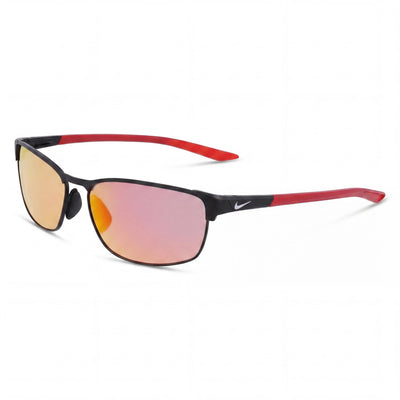 Gafas de sol unisex Nike Modern Metal de metal de aleación con protección UV, negras satinadas con espejo rojo, 58 mm