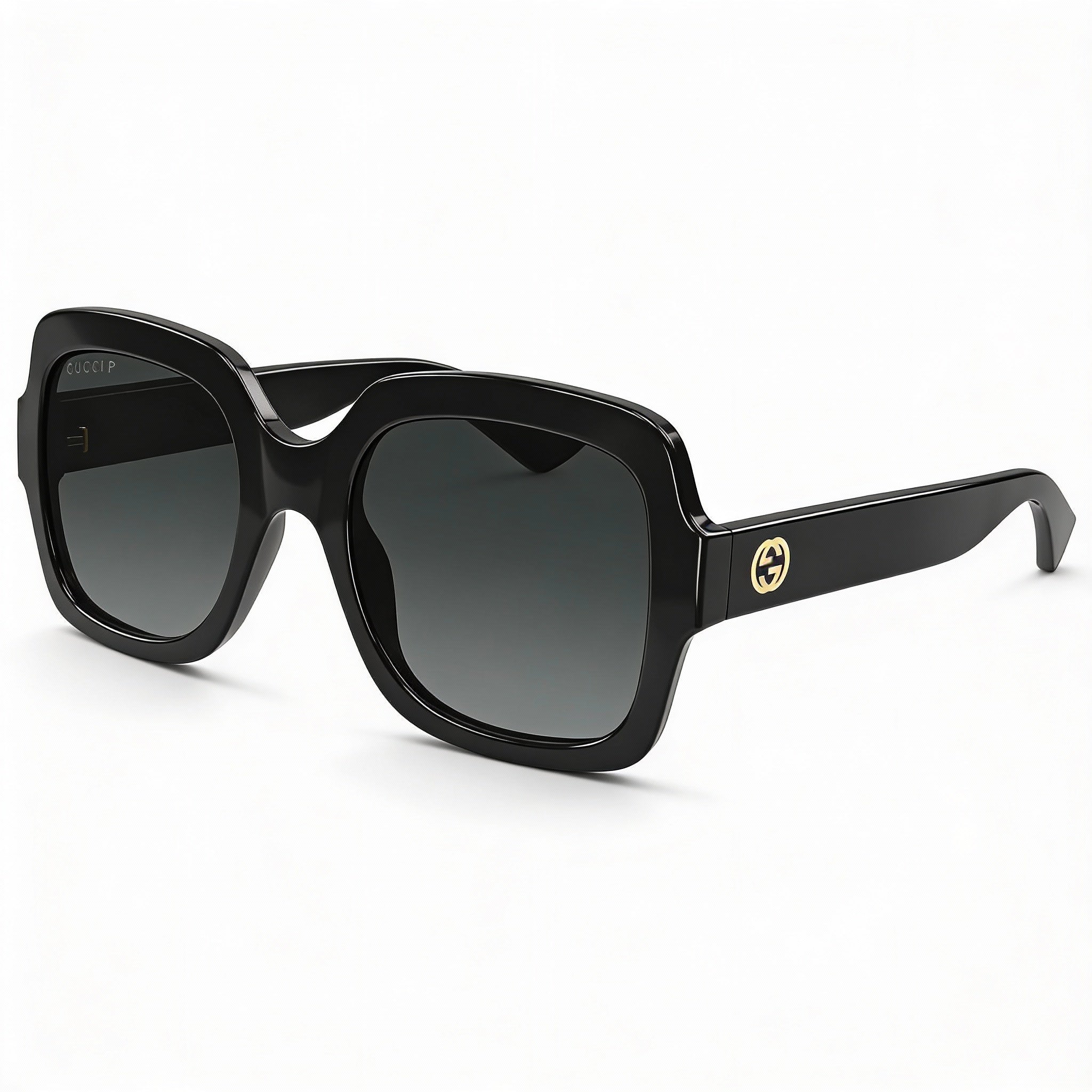 Gucci Gg1337s 002 Women's Black Gold-Logo Injection Sunglasses Grey Gradient Lenses 54mm UV Protection, Photo 1