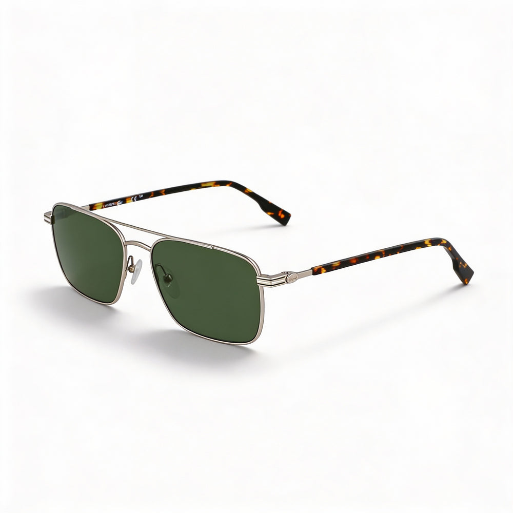 Lacoste L264s Men's Metal Frame Sunglasses Metallic Grey with Solid Green Lenses UV Protected 58mm