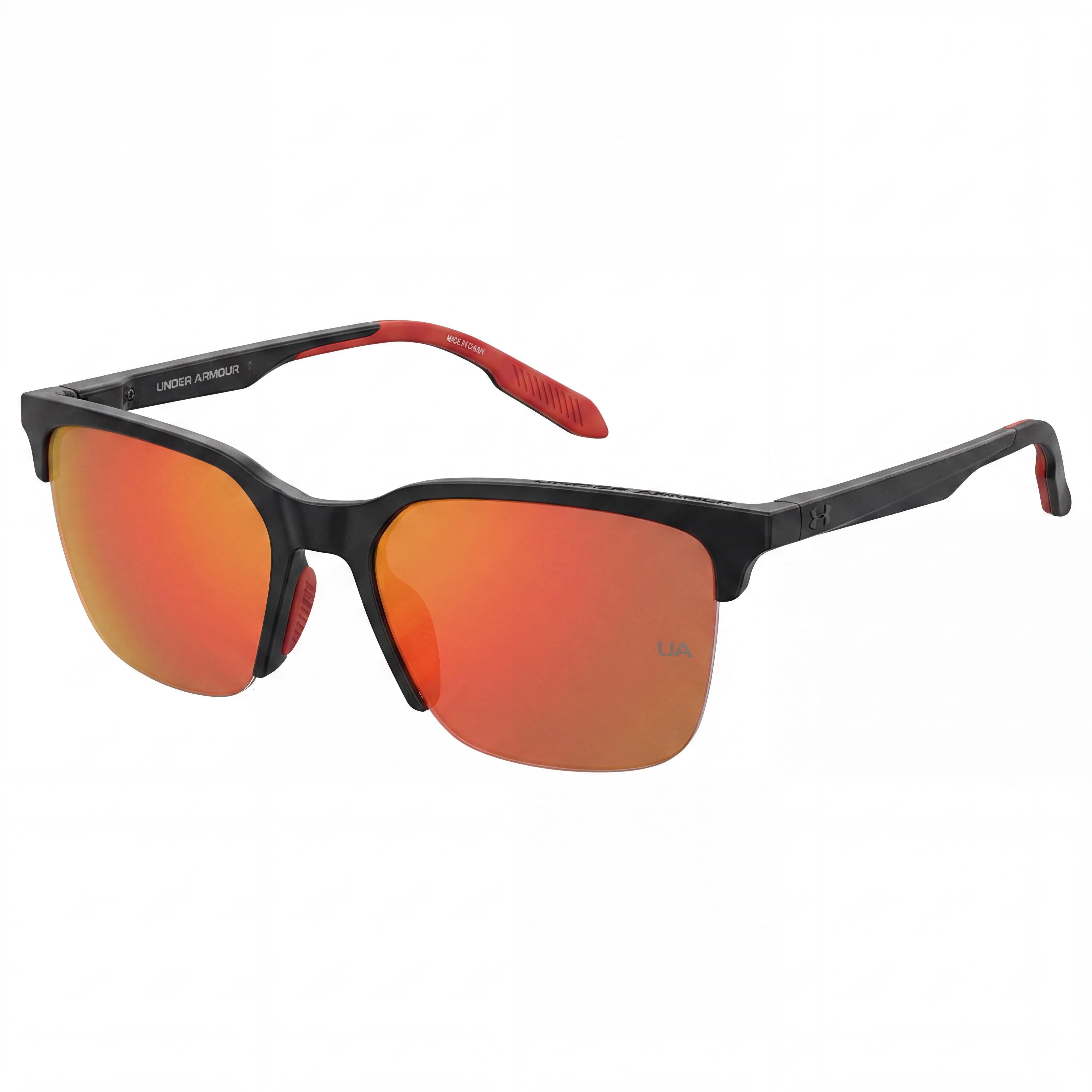 Under Armour Ua Phenom Men's Shiny Black Plastic Sunglasses, Red Multilayer Mirrored, UV Protected, Non-Polarized 55mm, Photo 1