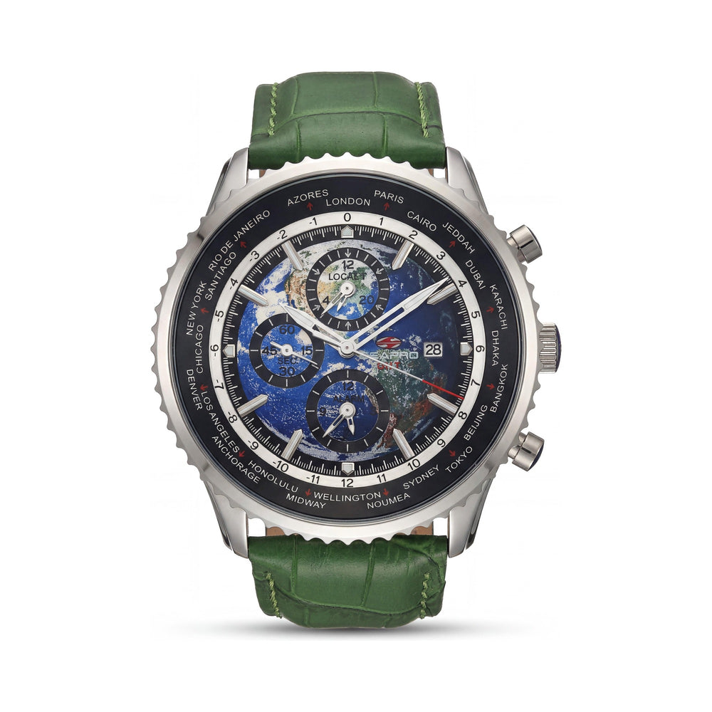 Reloj Seapro SP7133 Meridian World Timer GMT para Hombre, Esfera Azul, Caja de Acero Inoxidable, Correa de Cuero, Cuarzo, Sumergible 50M