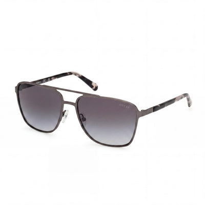 Gafas de sol de aviador Guess Metal, unisex, montura de rutenio oscuro satinado brillante, lentes ahumadas degradadas, protección UV 400, 60 mm