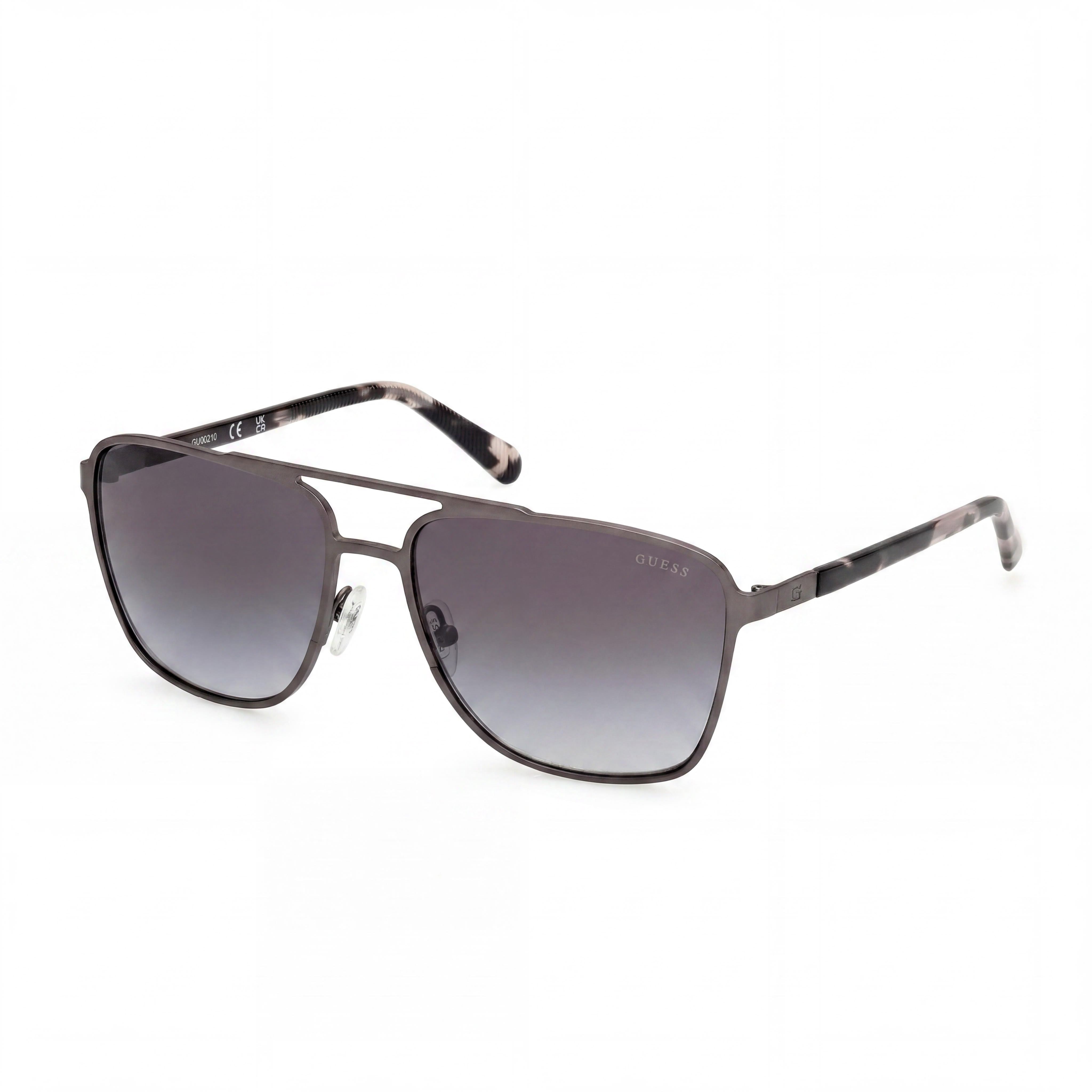 Gafas de sol de aviador Guess Metal, unisex, montura de rutenio oscuro satinado brillante, lentes ahumadas degradadas, protección UV 400, 60 mm, Photo 1