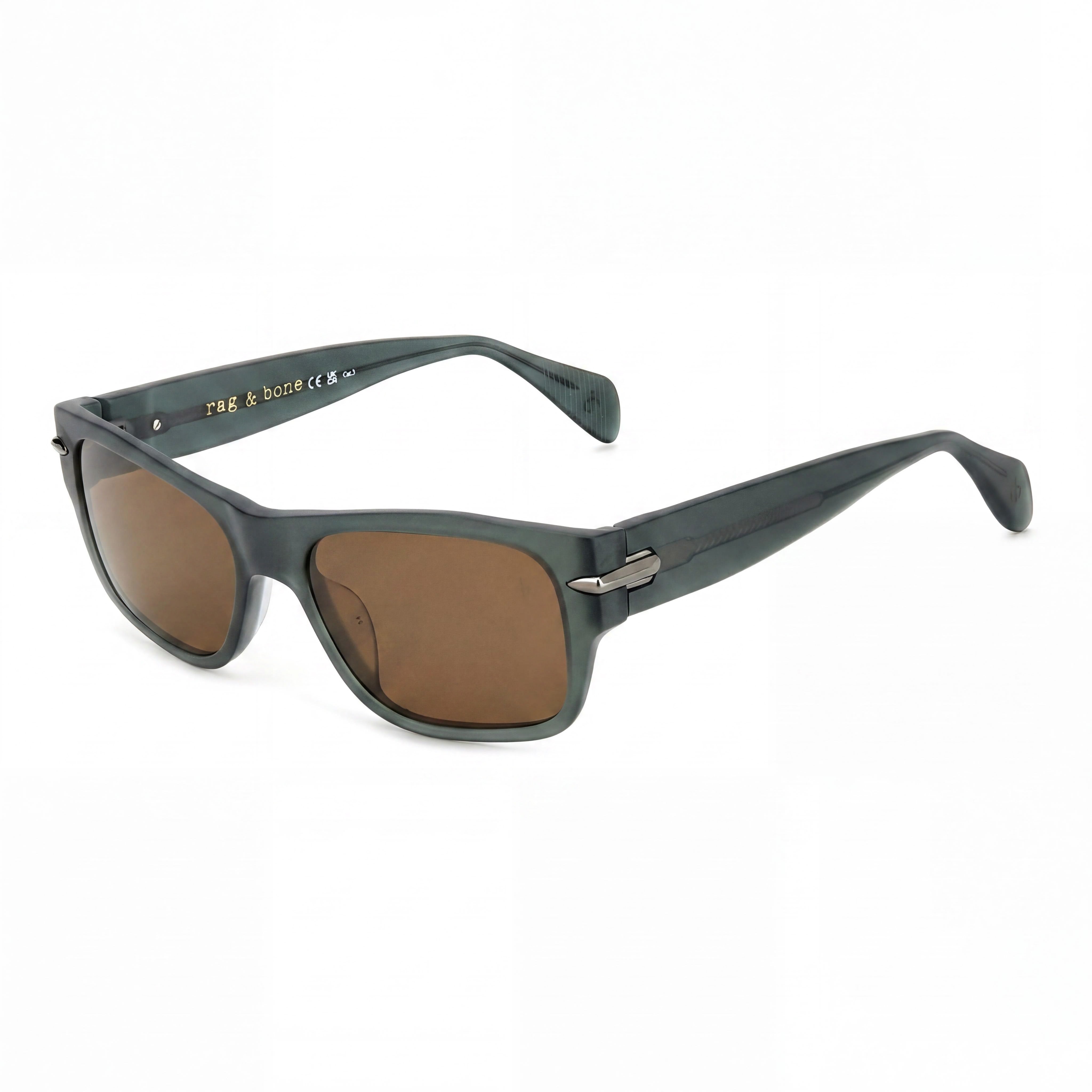 Gafas de sol casuales para hombre rag & bone, montura de acetato verde con lentes marrones, lentes de 55mm puente de 17mm patillas de 145mm, Photo 1