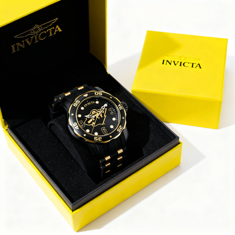 Reloj de cuarzo Invicta IN-42317-AMZUK para hombre, en tono negro y dorado, con caja de acero inoxidable de 48 mm.