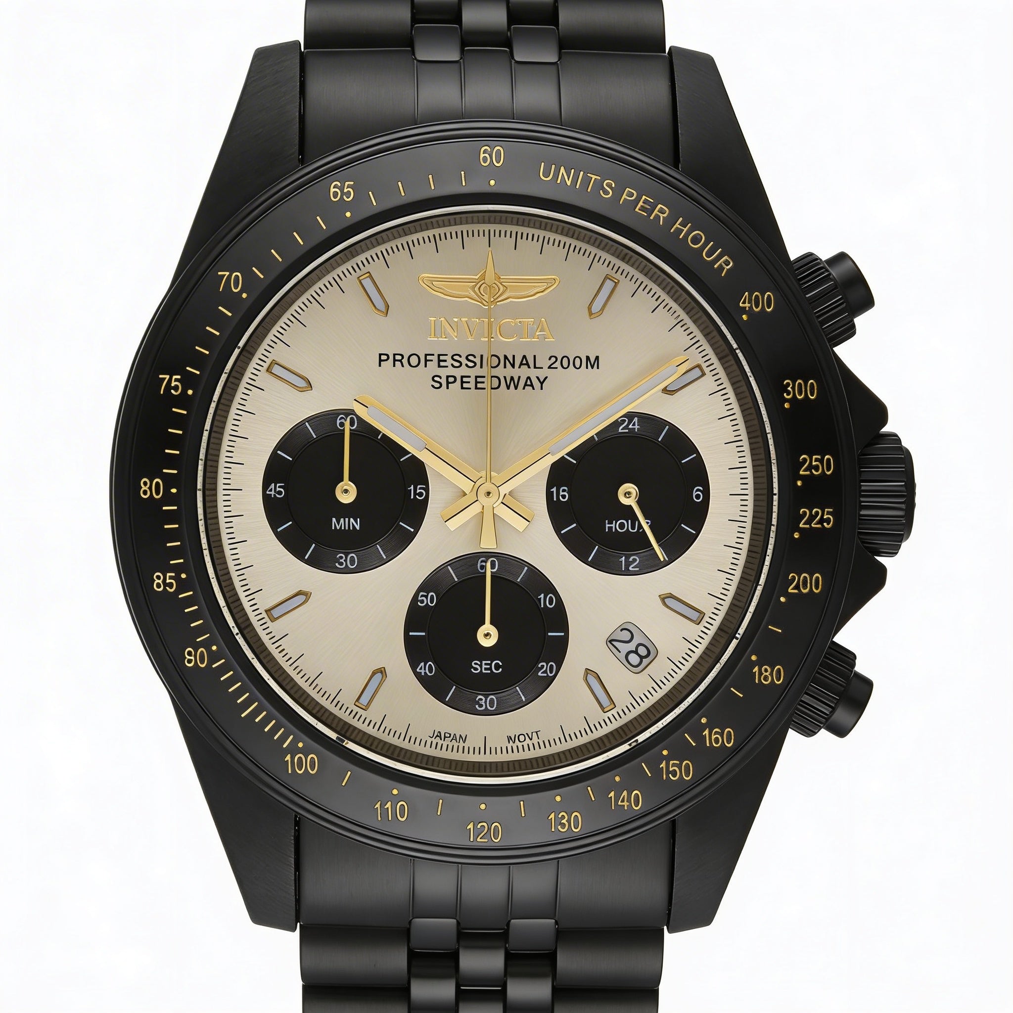 Invicta Speedway 36738 Unisex Chronograph Quartz Black Stainless Steel Gold Dial 39mm Water Resistant, Photo 1