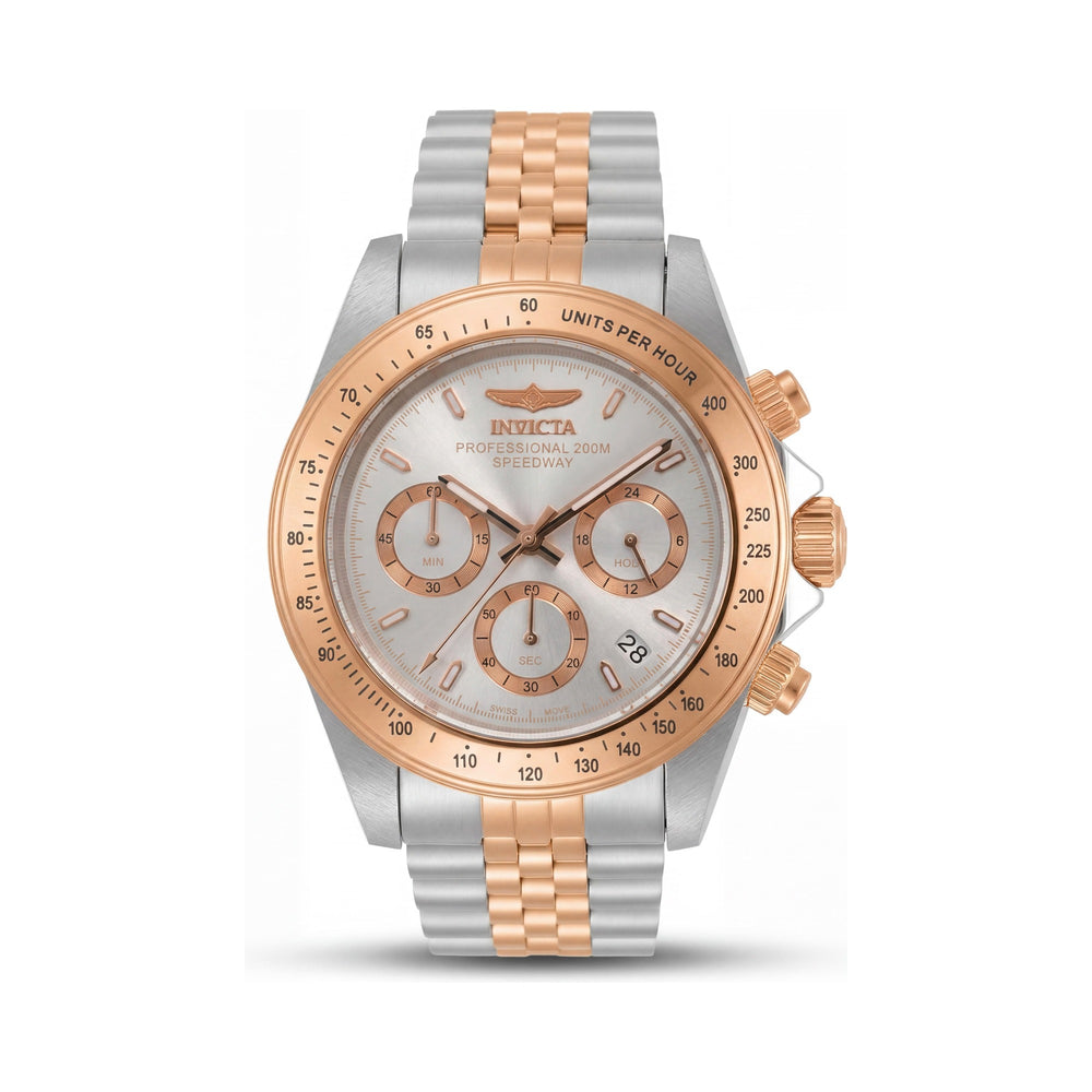Invicta Speedway 30995 Cronógrafo Unisex Dos Tonos Acero Inoxidable Oro Esfera Plateada Reloj Luminoso 39.5mm