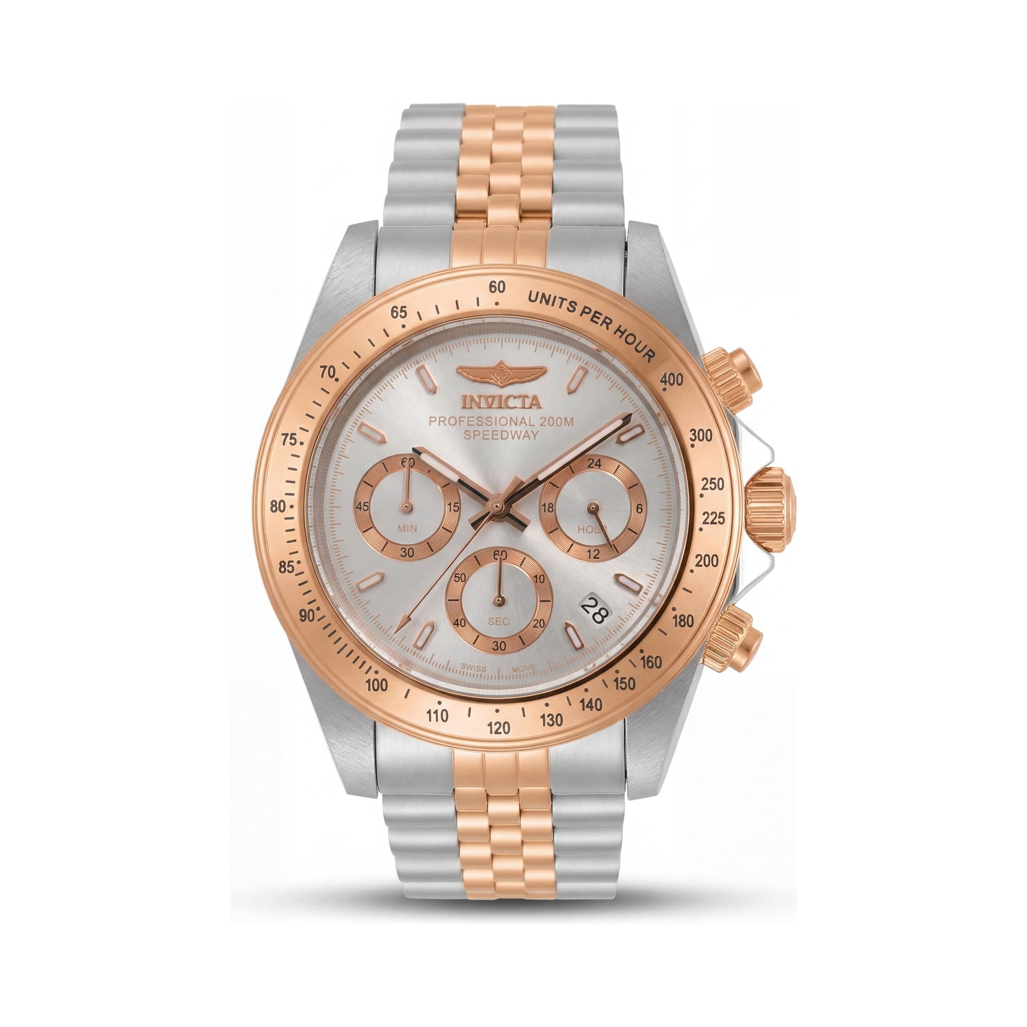 Invicta Speedway Cronógrafo Unisex Dos Tonos Oro Acero Inoxidable Esfera Plateada Reloj Luminoso 39.5mm, Photo 1