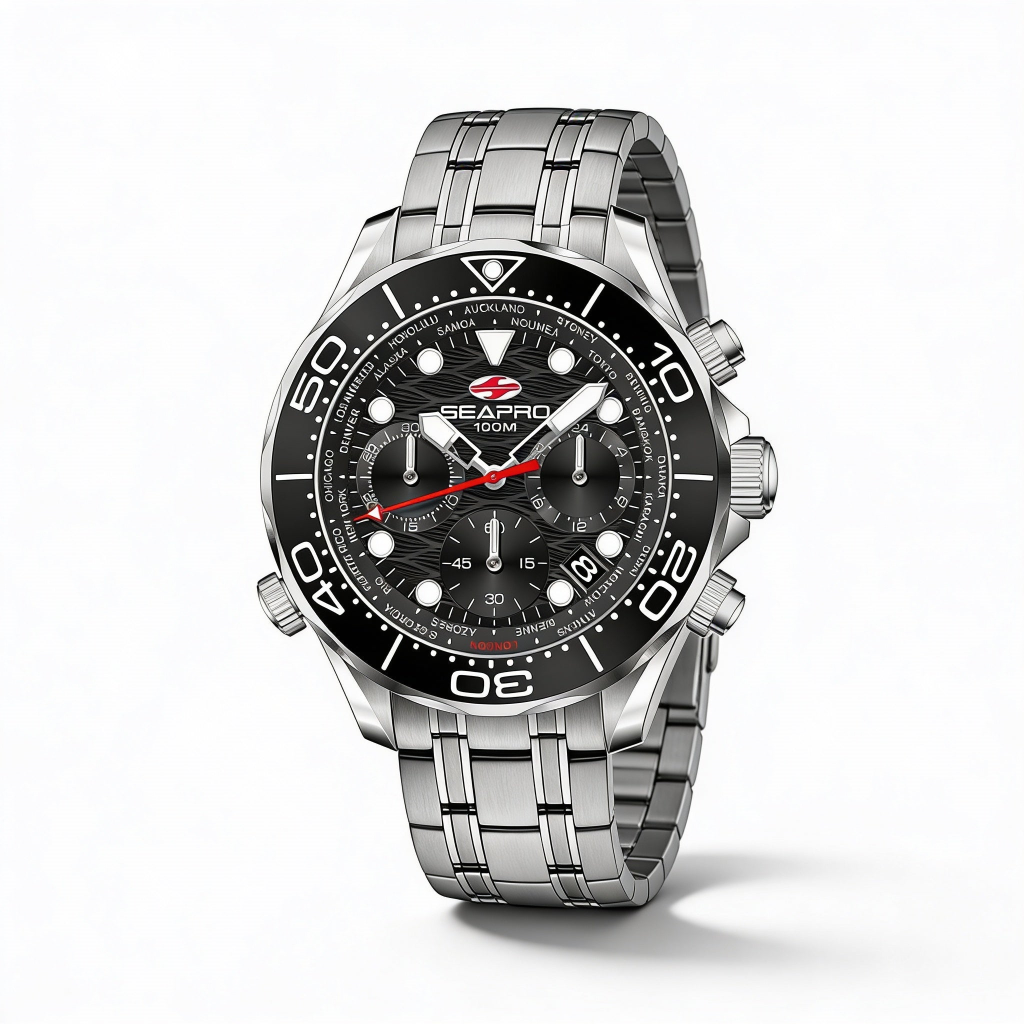 Reloj Seapro Modern para hombre con esfera negra y caja de acero inoxidable, resistente al agua hasta 100 m., Photo 1