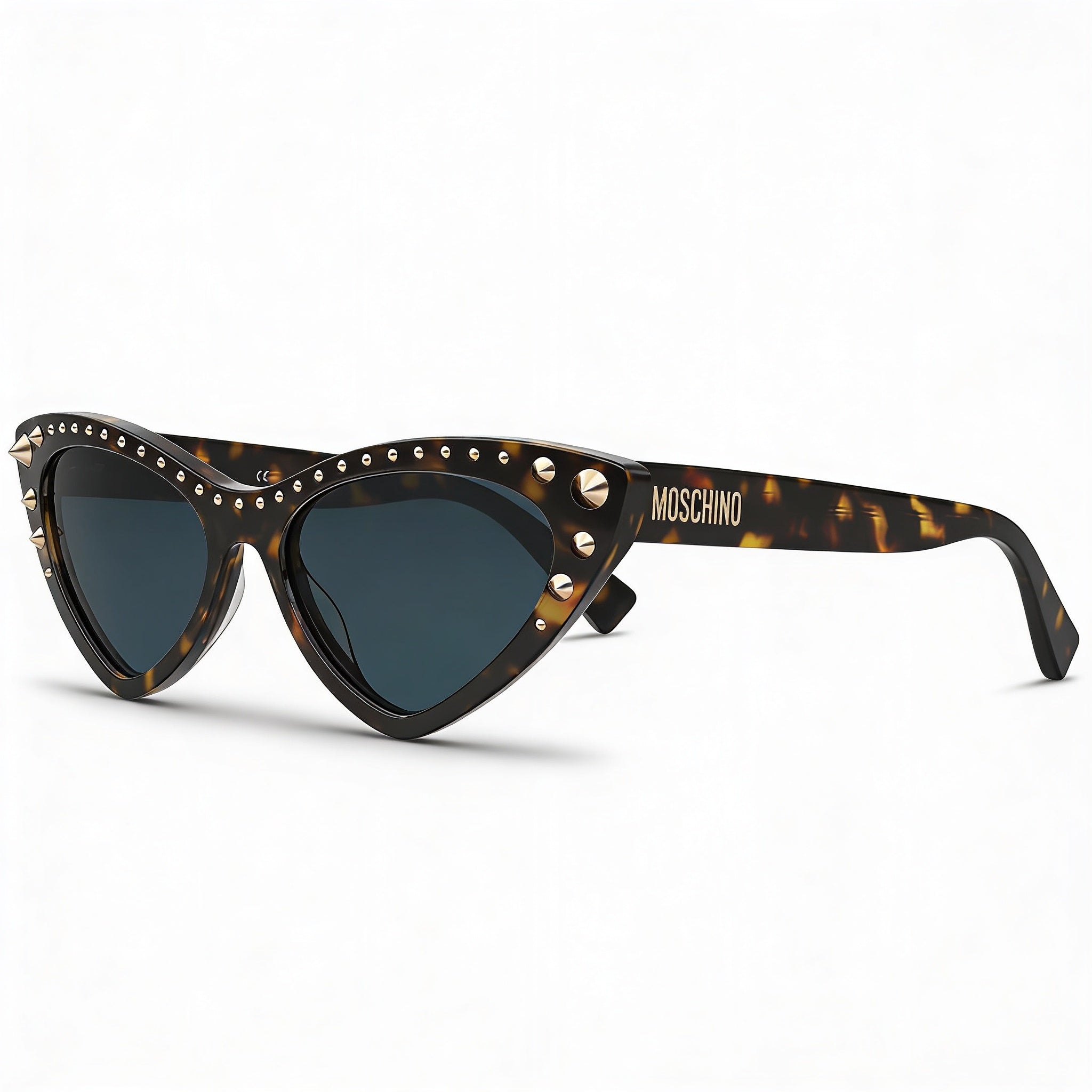 Gafas de sol clásicas Moschino Cateye para mujer con montura de acetato color Habana y lentes UV azul oscuro de 53 mm, Photo 1