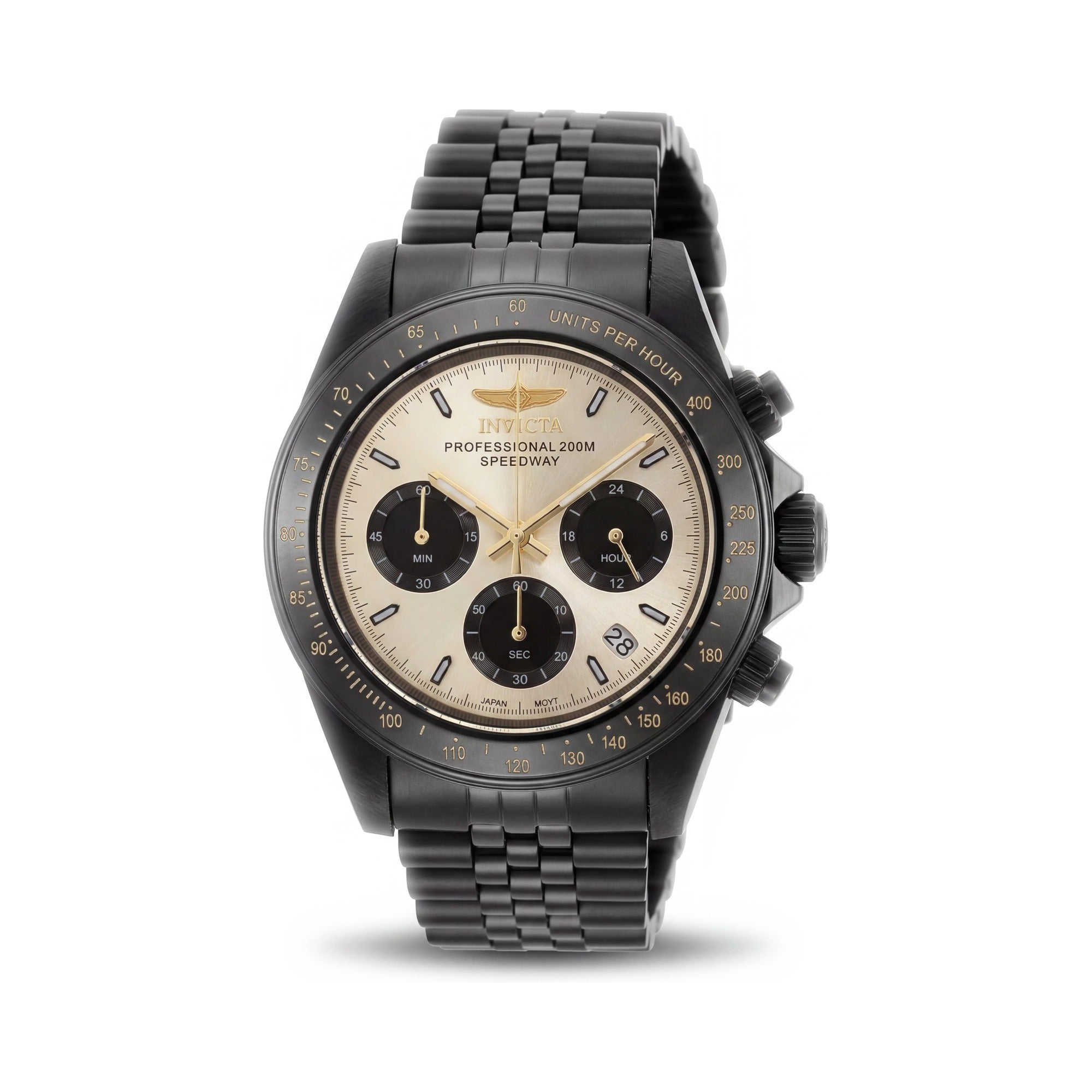 Invicta Speedway 36738 Unisex Chronograph Quartz Black Stainless Steel Gold Dial 39mm Water Resistant, Photo 1
