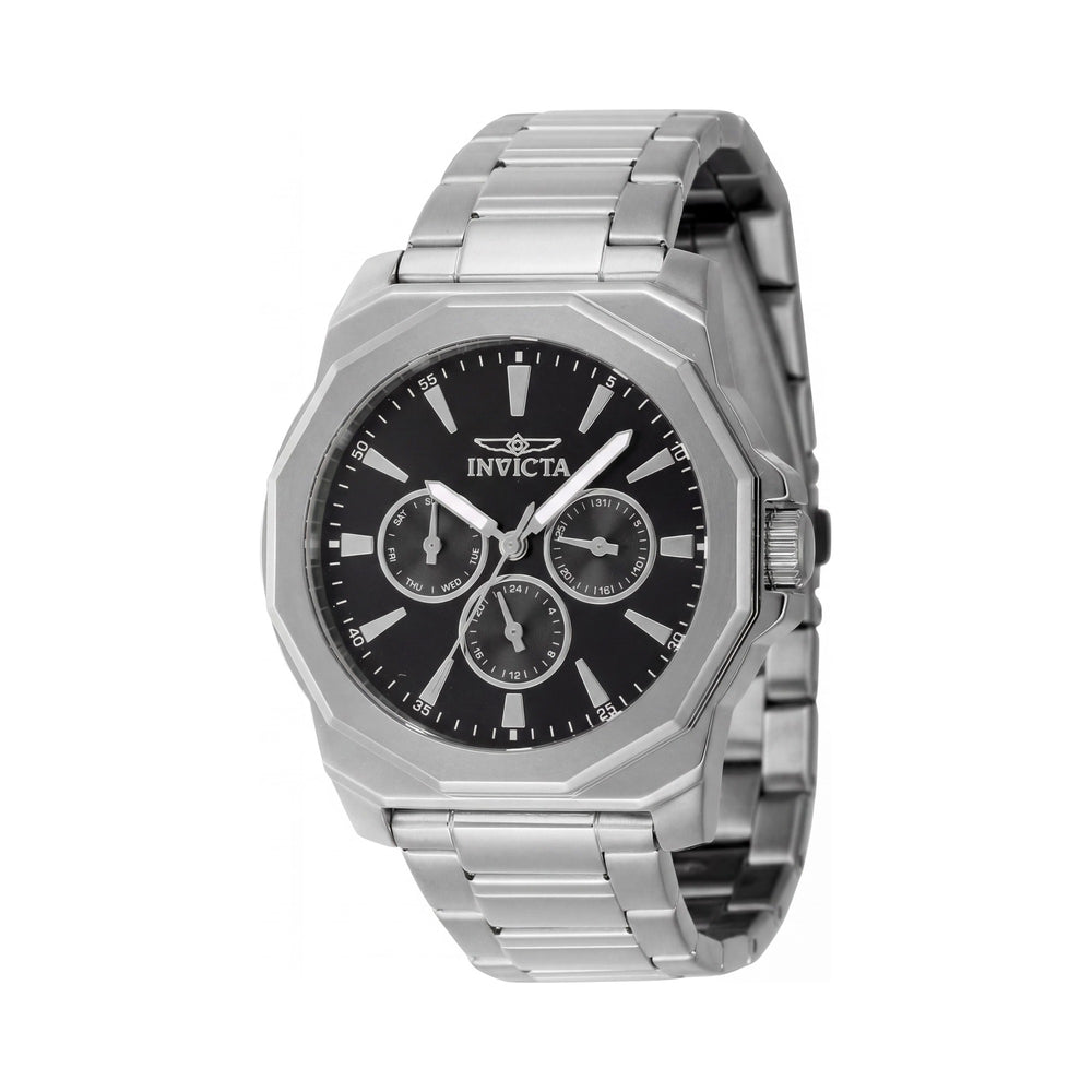 Invicta Men's 46842 Fashion Quartz 42mm Silver Stainless Steel Watch with Black Dial, Scratch-Resistant