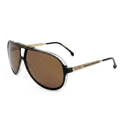 Gafas de sol Carrera Modern unisex, montura de elastómero termoplástico negro y dorado, lentes doradas de policarbonato con protección UV de 63 mm