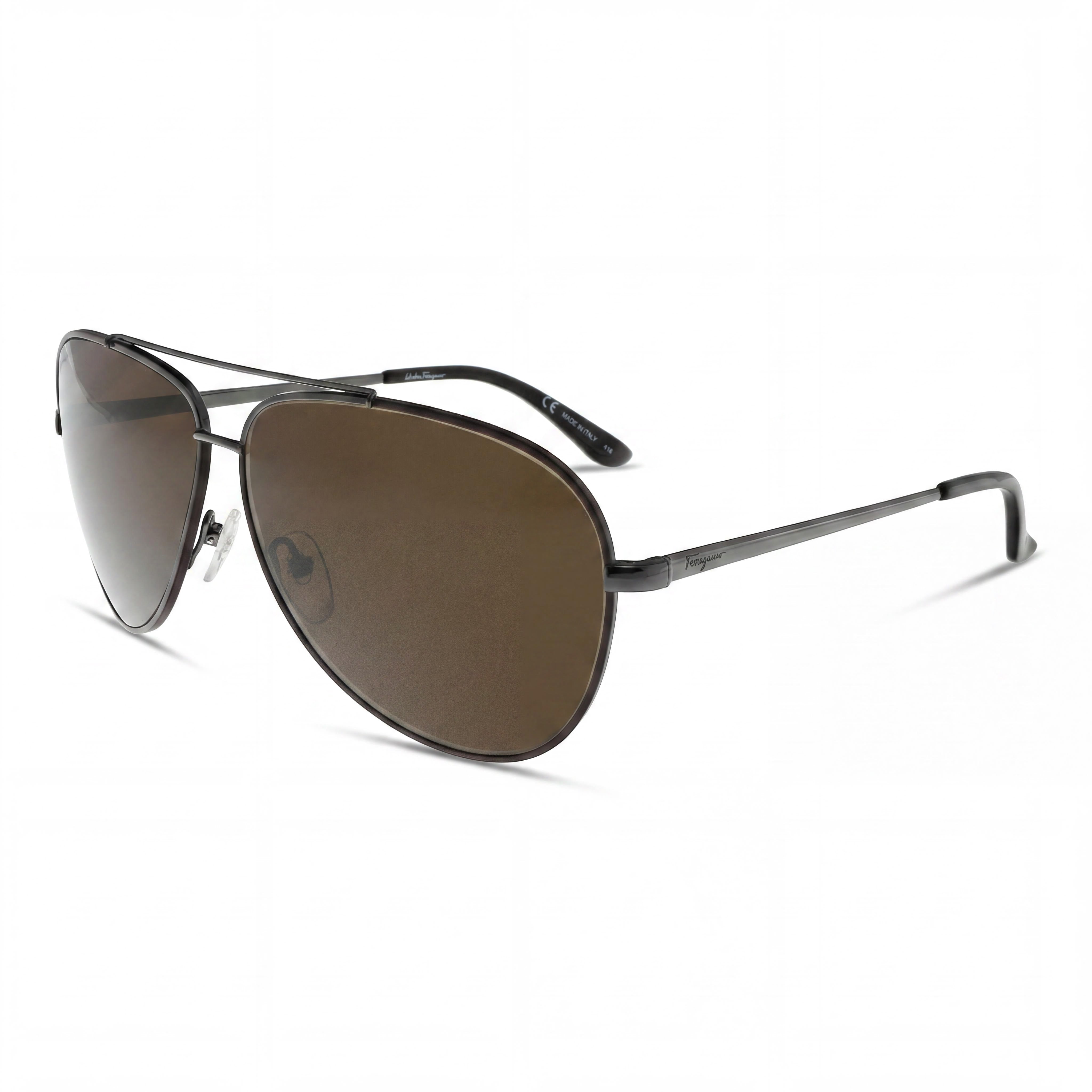 Ferragamo SF 131S 067 Unisex Gunmetal Dark Brown Metal Sunglasses with Brown Lenses, UV Protection, 60mm, Photo 1