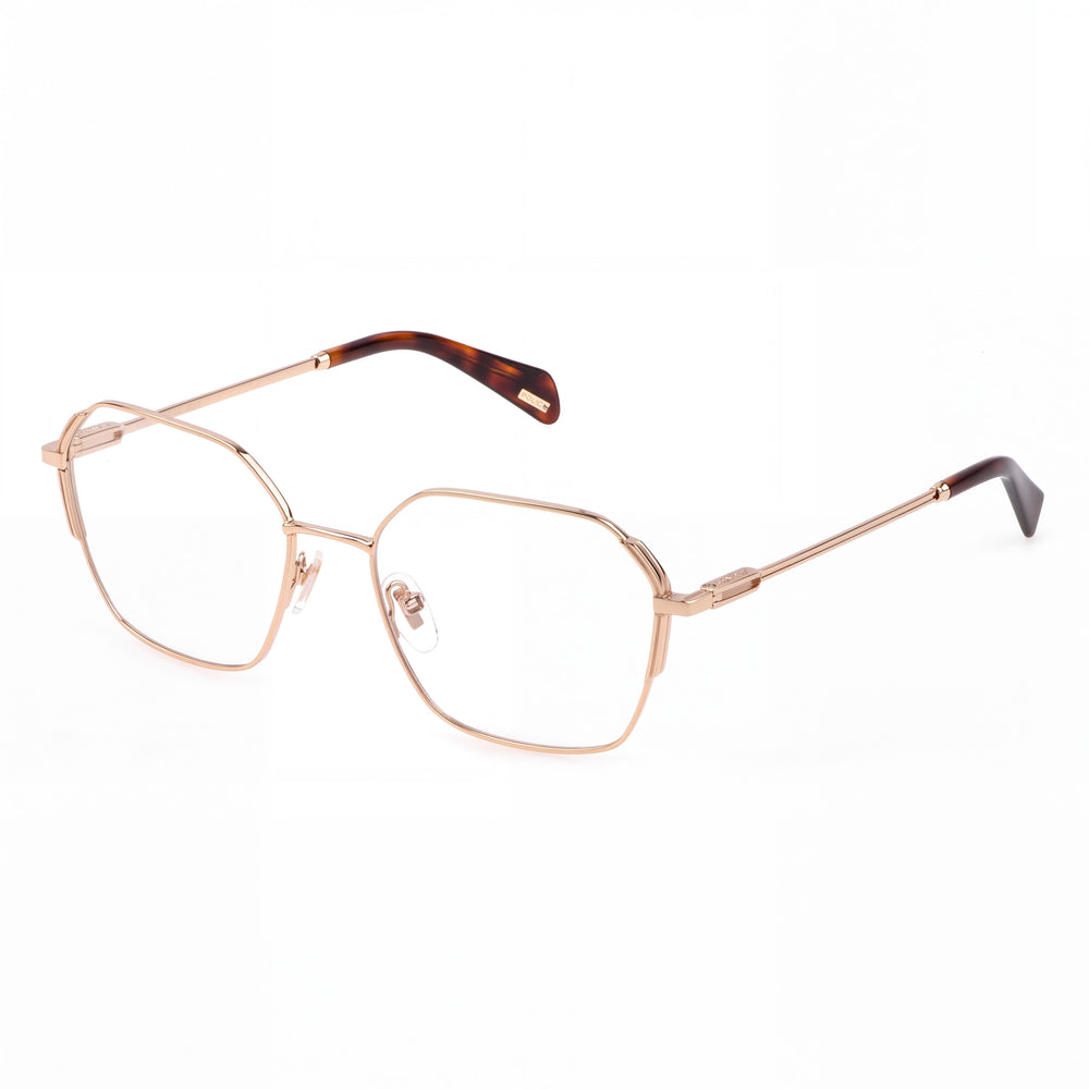 Police Vplf25 Women's Square Metal Frame Eyeglasses in Shiny Rose Gold, 53mm Lens Width