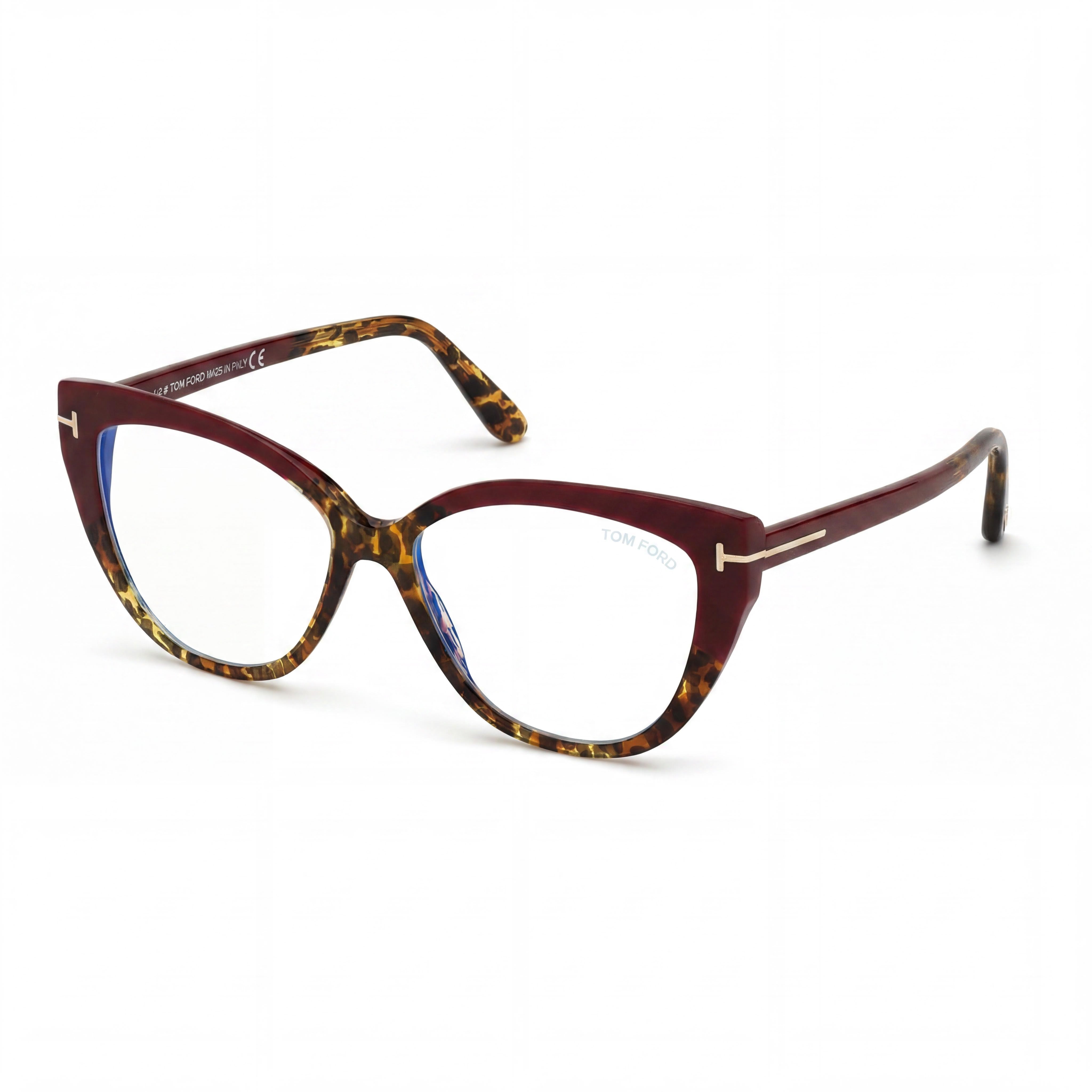 Tom Ford Ft5673-b Women's Cat Eye Plastic Eyeglasses 54mm Vintage Leopard, Bordeaux Leopard Temples, Photo 1