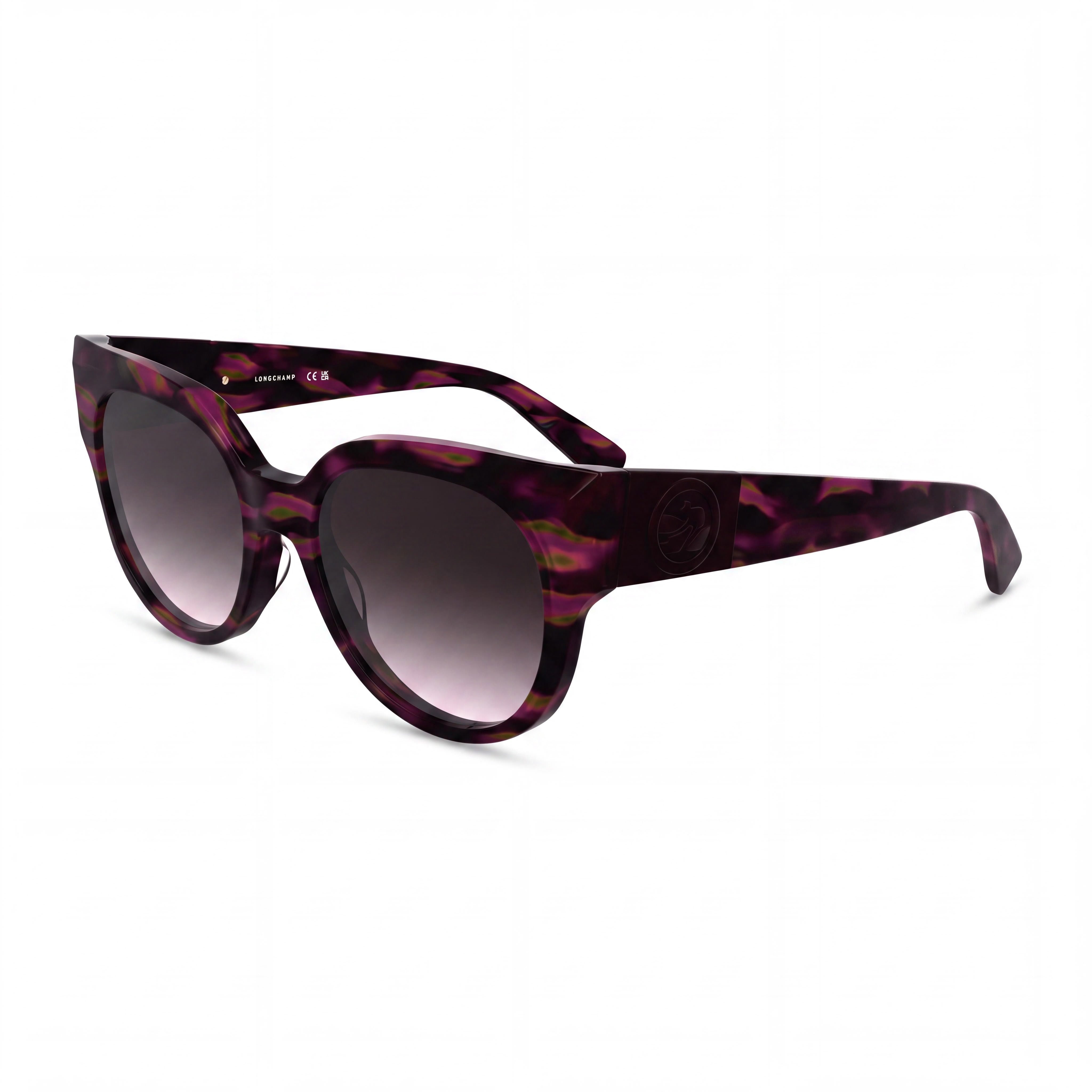 Gafas de sol de acetato texturizado marrón/morado/rosa casuales para mujer Longchamp, lentes moradas, UV 400, 53 mm, Photo 1