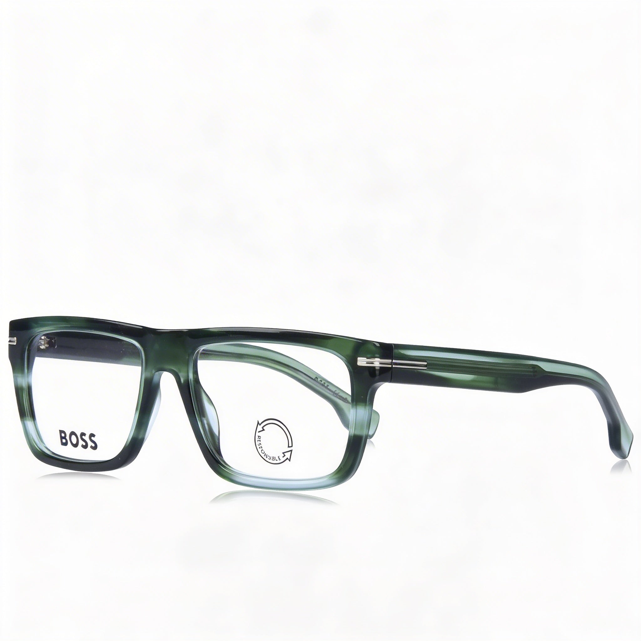 Hugo Boss Modern Unisex Green Horn Acetate Frame with Iridium Acetate Lenses & UV Protection 53mm, Photo 1