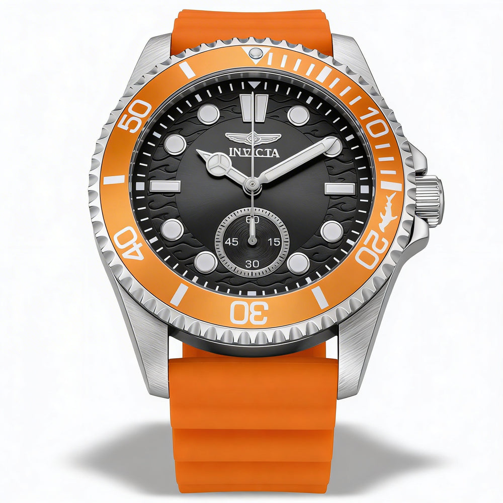 Reloj de cuarzo Invicta Pro Diver 49337 para hombre, caja de acero inoxidable plateada, esfera negra, correa de silicona, 43 mm