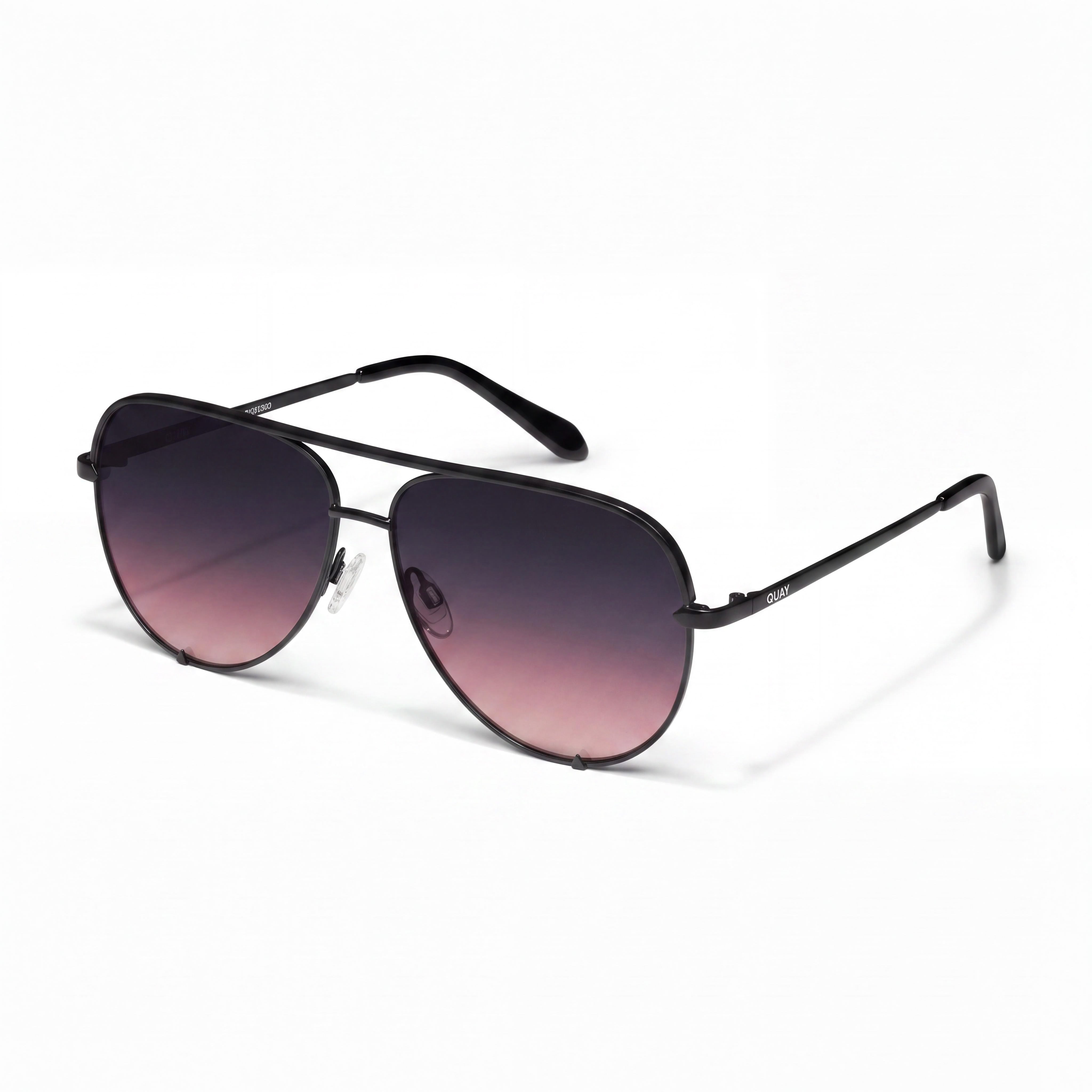 QUAY AUSTRALIA High Key Aviator Women's Black Pink Plastic Frame Black Plum Pink Polycarbonate Lens Sunglasses 64mm, Photo 1