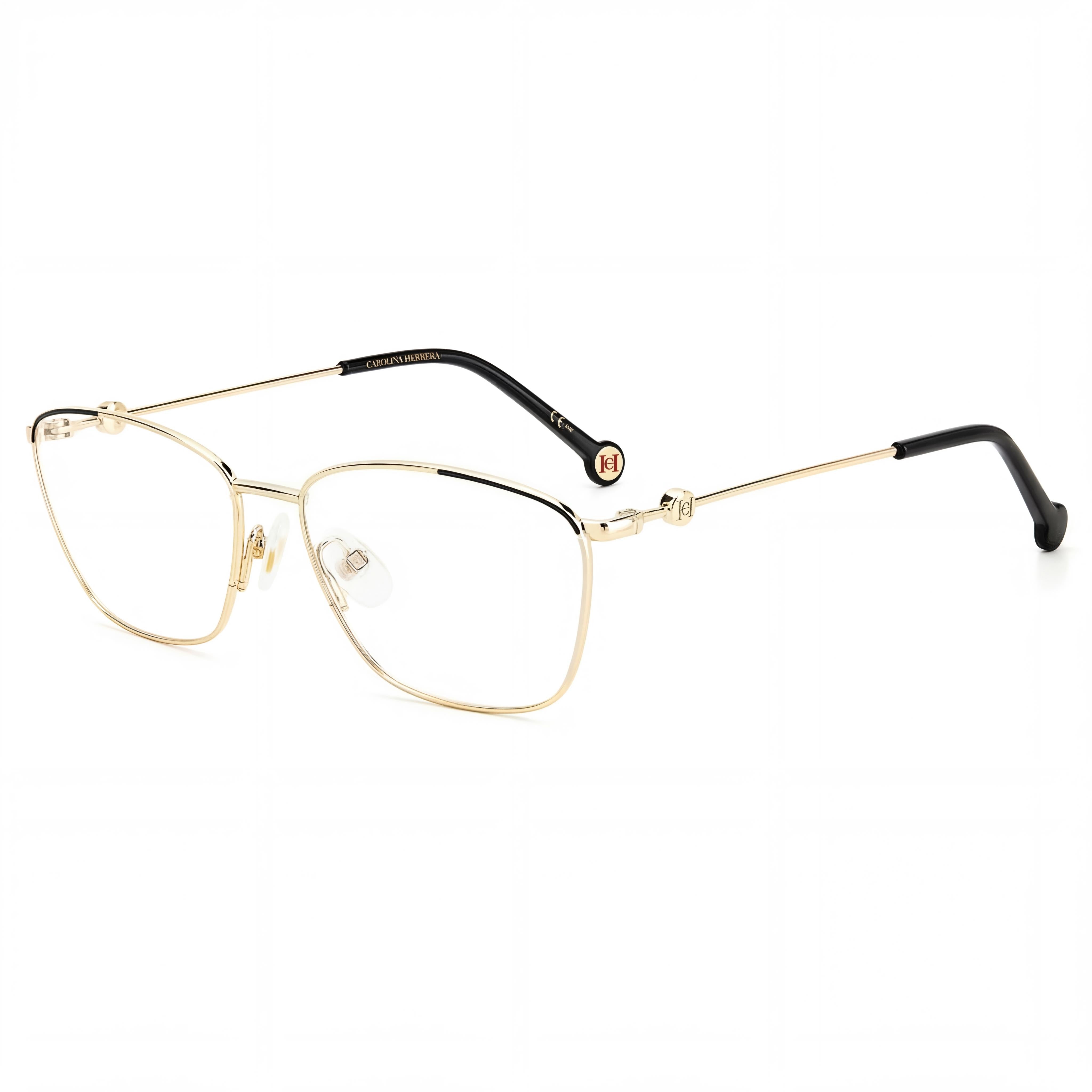 Carolina Herrera Gafas para mujer modernas, montura completa rectangular, de aleación de acero en dorado y negro, 57-16-145mm, Photo 1