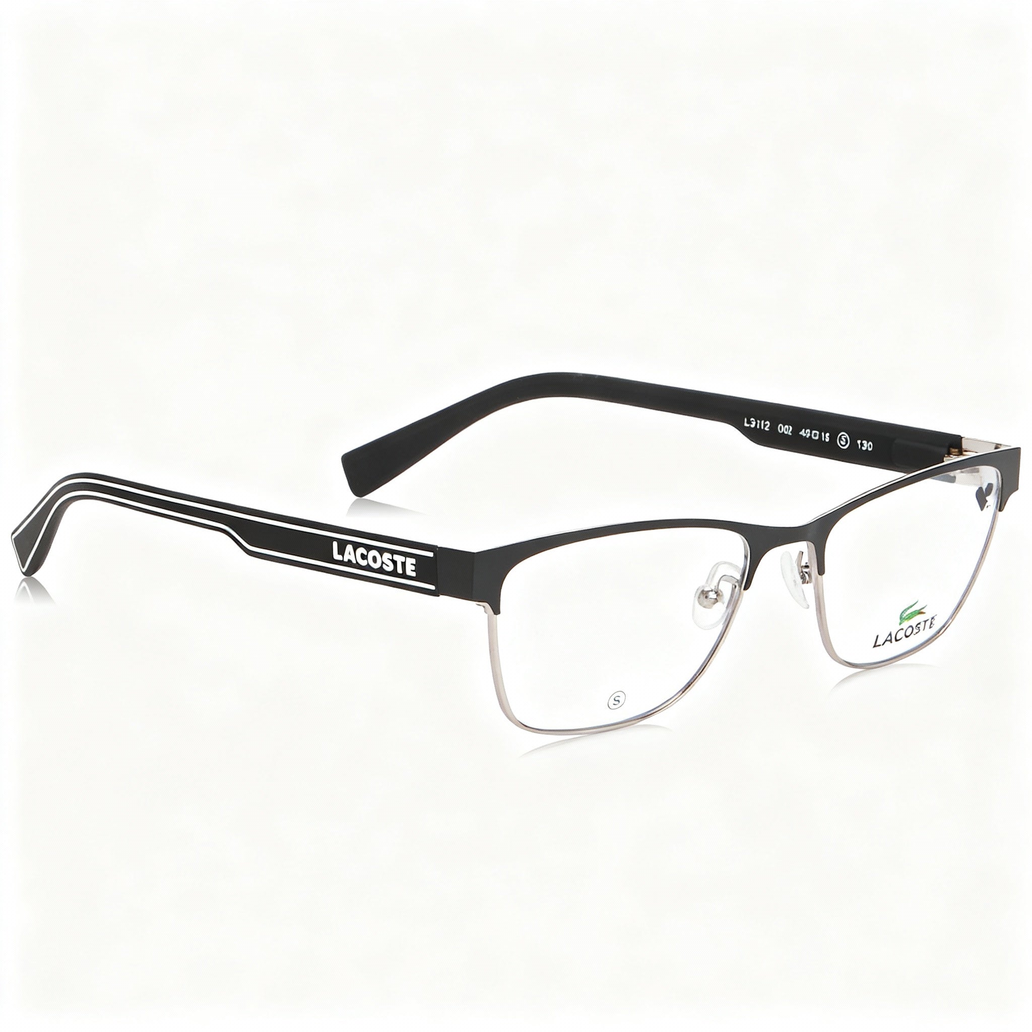 Lacoste Men's L3112 Casual Square Full-Rim Metal Frame Eyeglasses, Matte Black, 49mm Lens Width