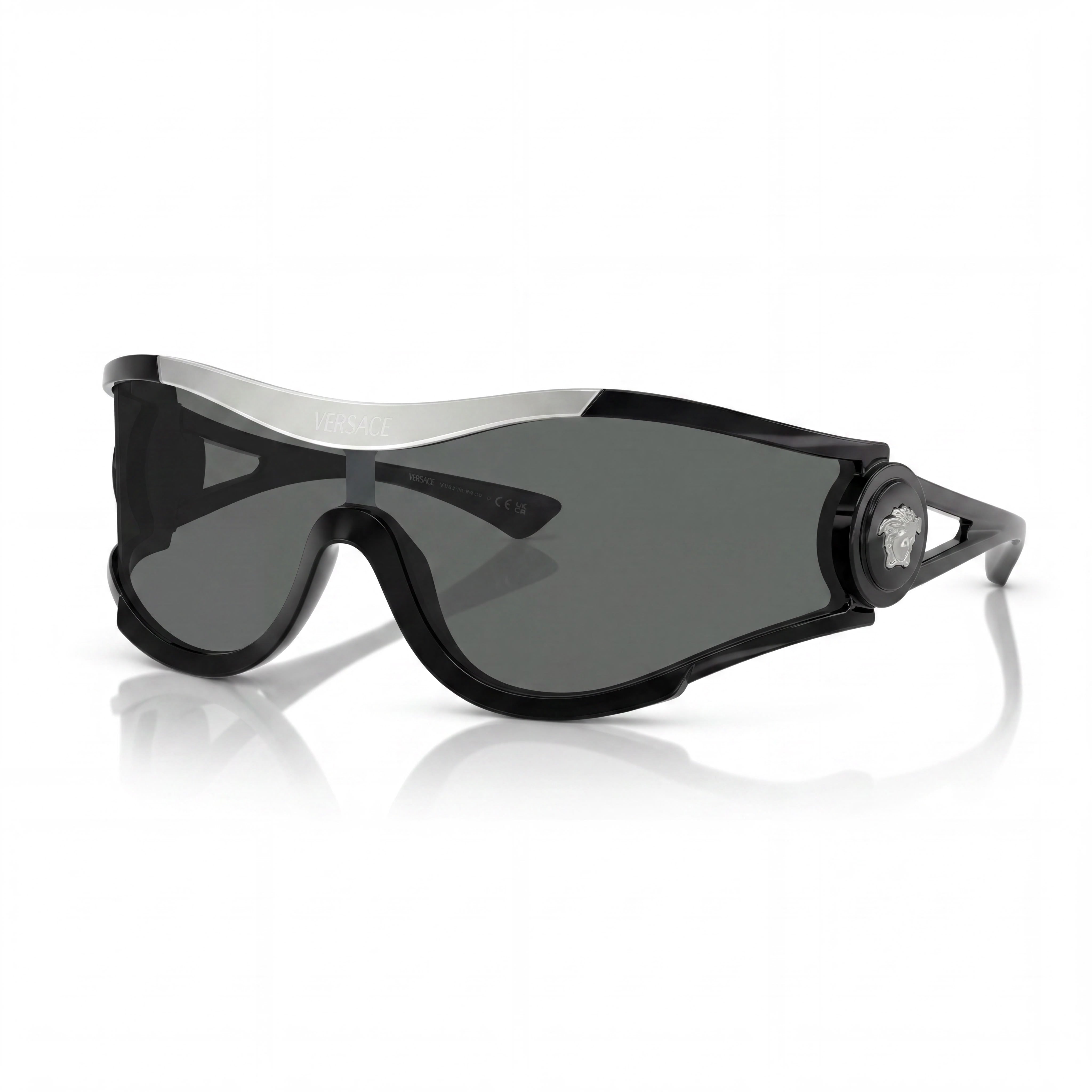 Gafas Versace Classic unisex de acetato negro con montura gris oscuro y lentes gris oscuro de 42 mm, Photo 1