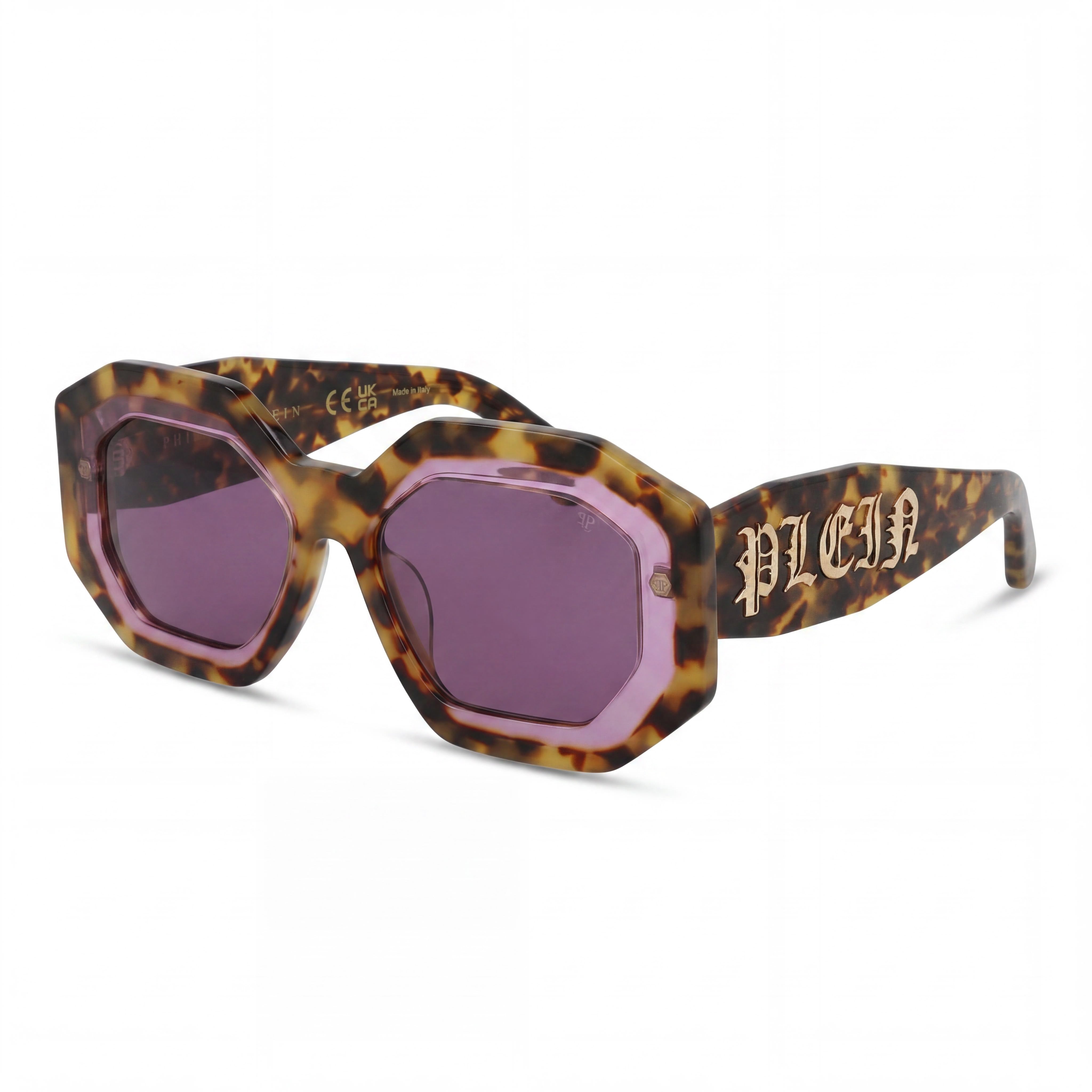 Gafas de sol Philipp Plein de plástico cuadradas/rectangulares para mujer, montura violeta habana, lentes violetas, protección UV, 53 mm, Photo 1