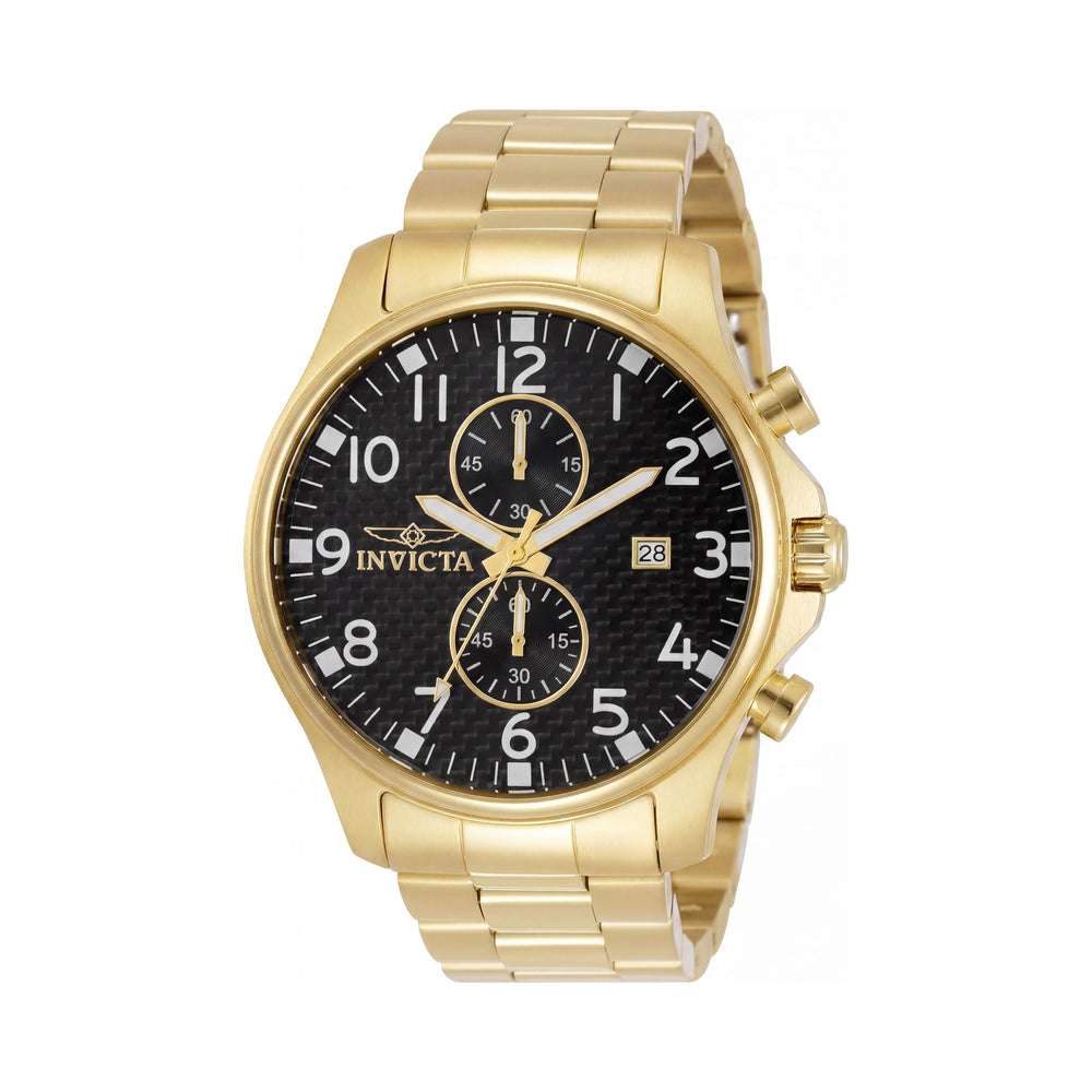 Invicta 0382 Reloj de cuarzo cronógrafo para mujer, acero inoxidable chapado en oro, esfera negra, 48 mm